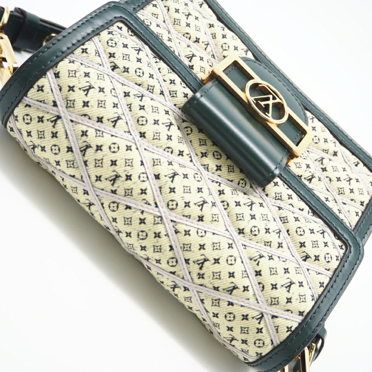 Louis Vuitton Beige Green Canvas Leather Shoulder Bag (Pre-Owned)