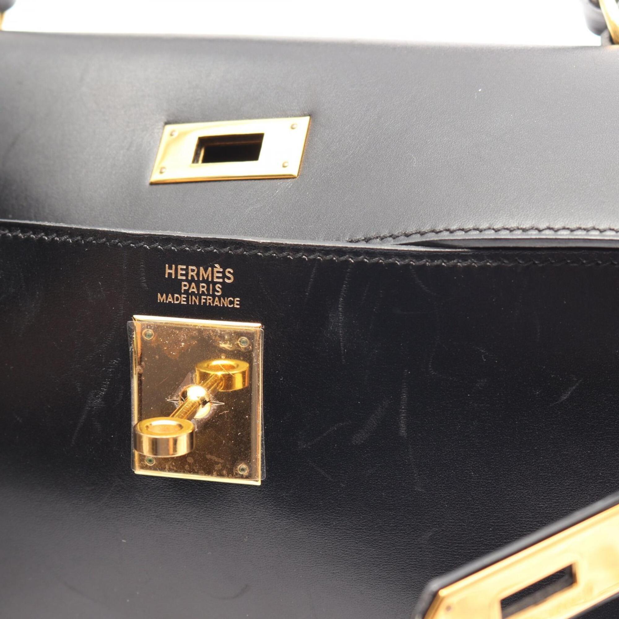 Hermes Black Box Calf Leather Handbag (Pre-Owned)