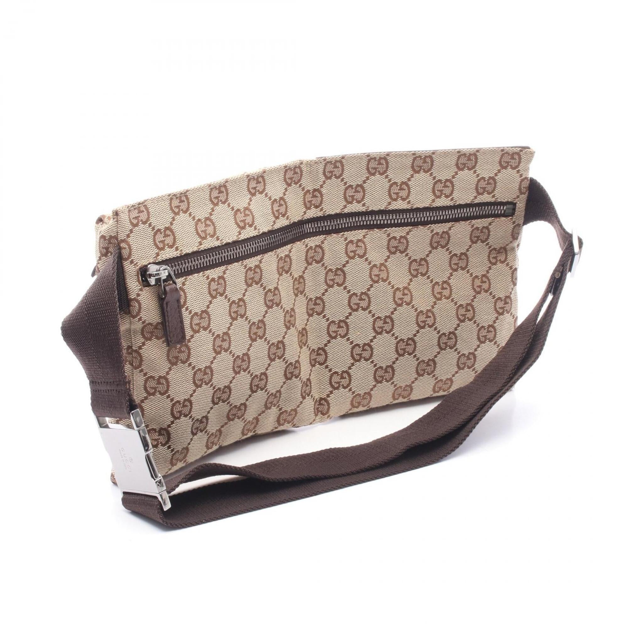 Gucci Beige Brown Canvas Leather Fanny Pack Handbag (Pre-Owned)