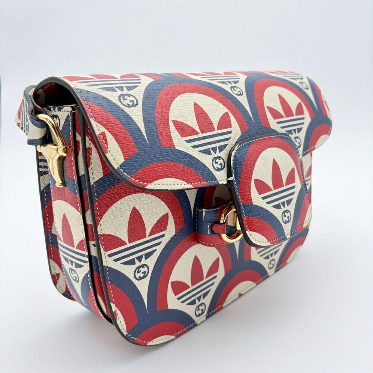Gucci Horsebit Ivory Navy Red Color Leather Shoulder Bag (Pre-Owned)