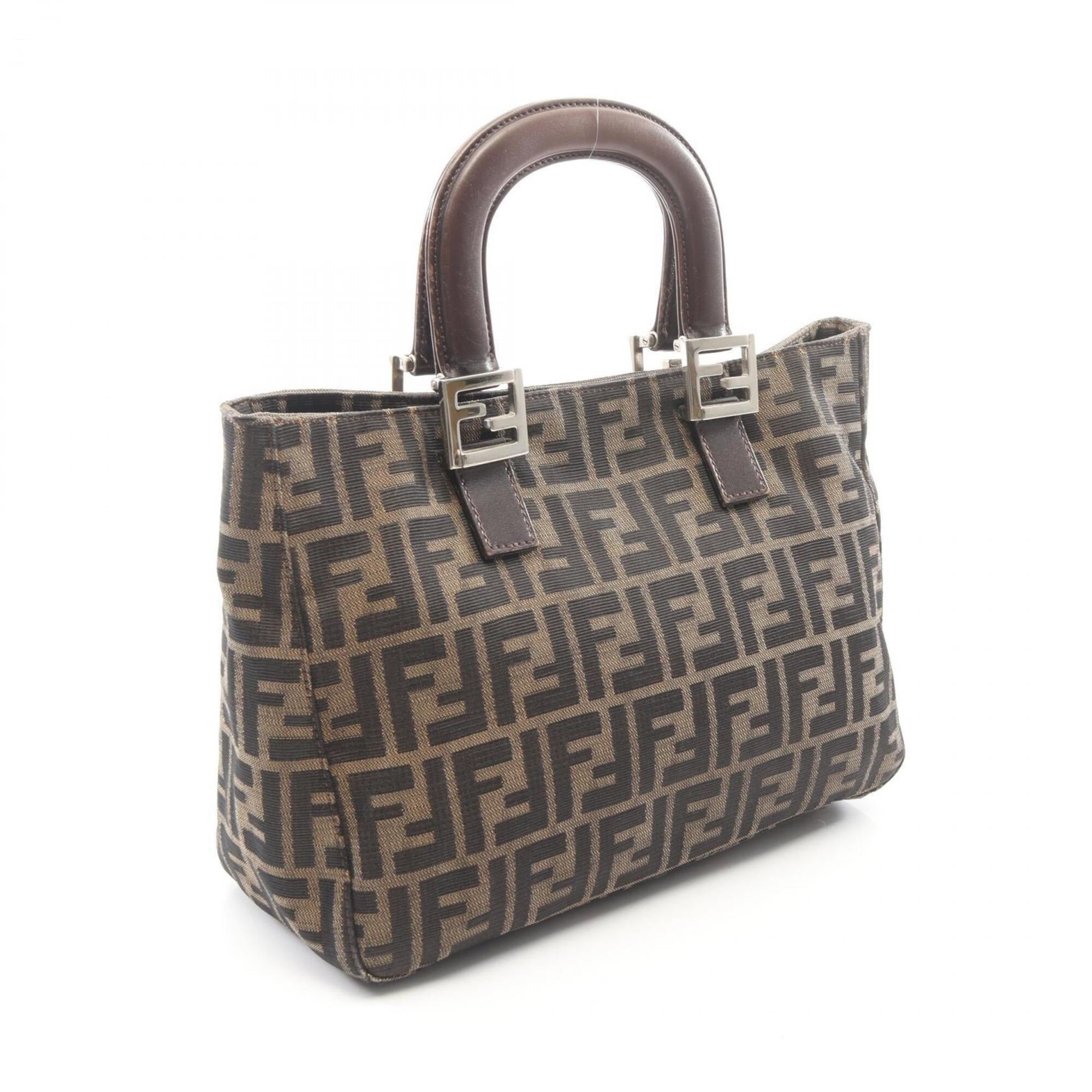 Fendi Zucca Brown Canvas Leather Handbag Tote Bag (Pre-Owned)