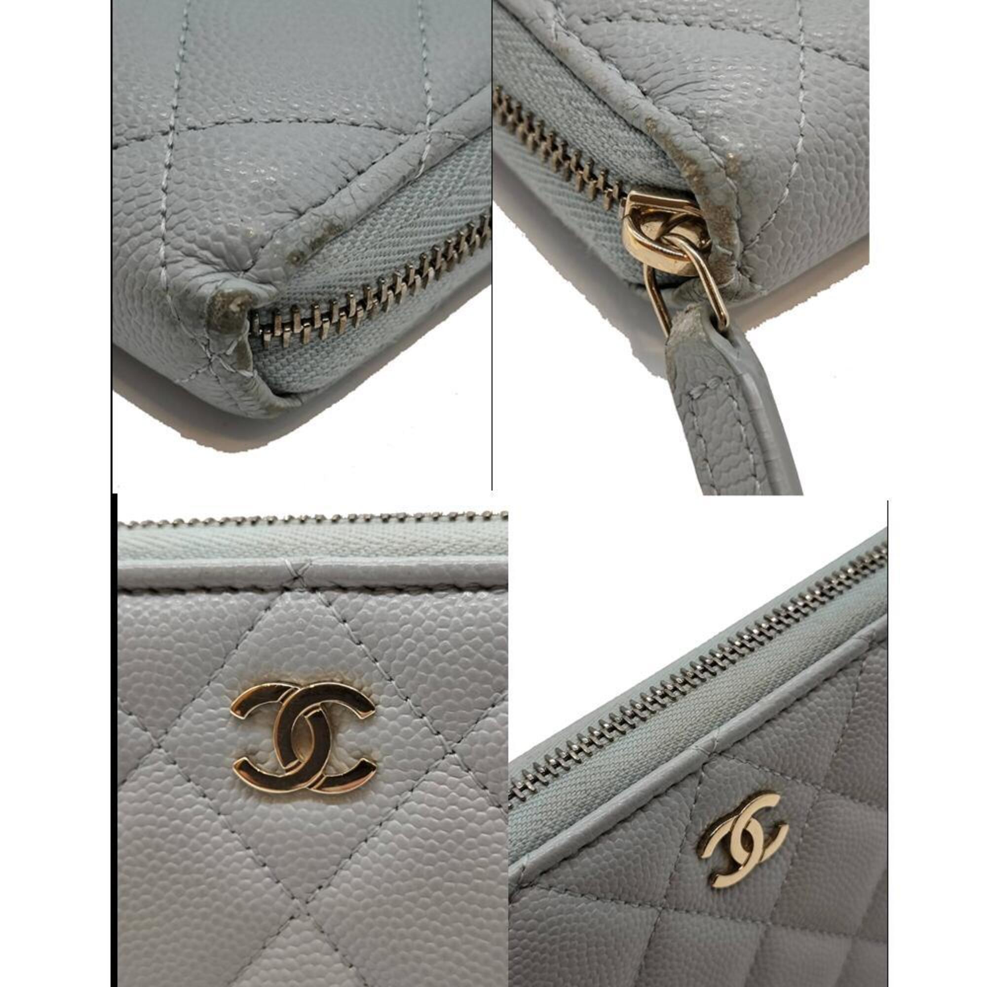 Chanel Matelasse Blue Grained Calfskin Long Wallet (Bi-Fold) (Pre-Owned)