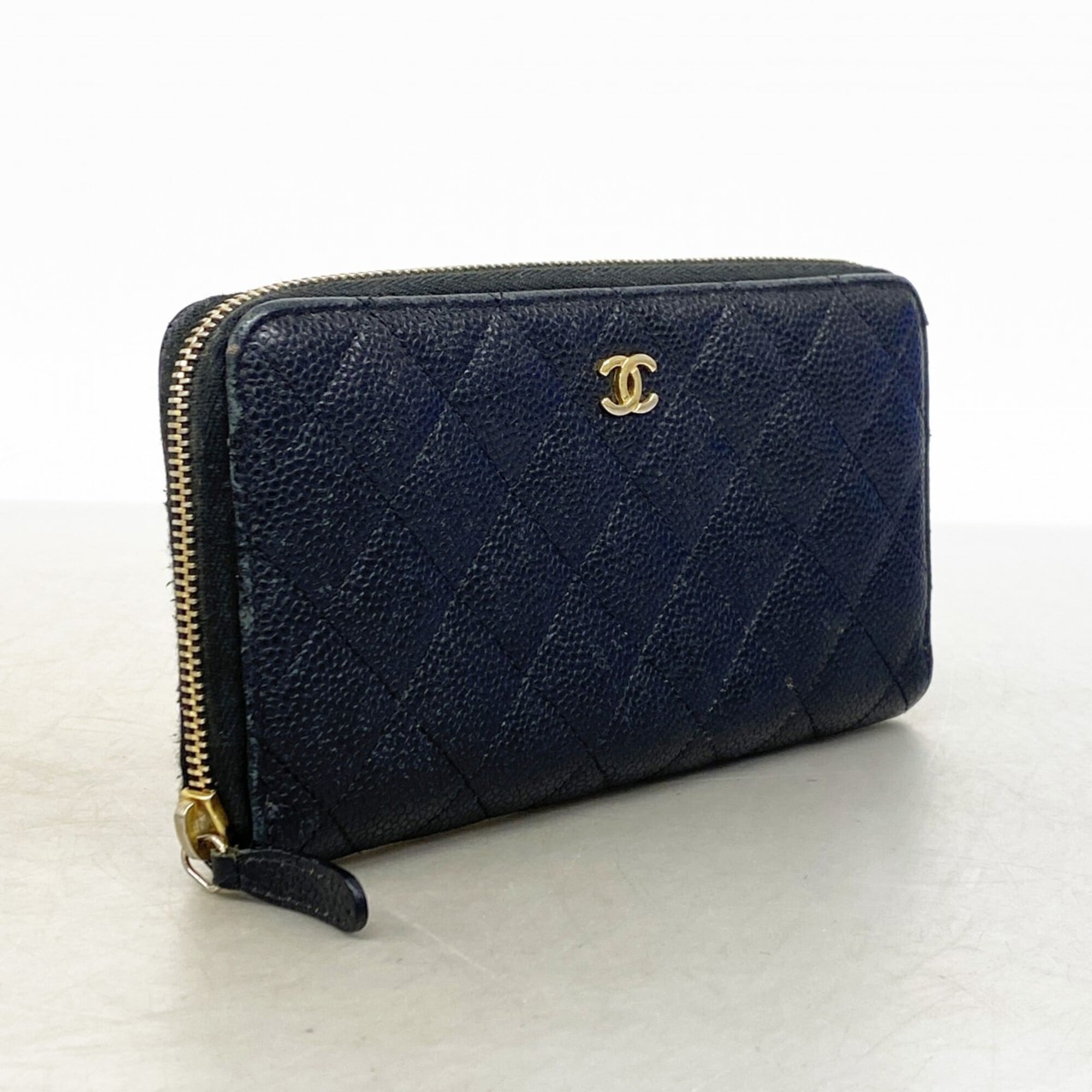 Chanel Black Grained Calfskin Long Wallet (Bi-Fold) (Pre-Owned)