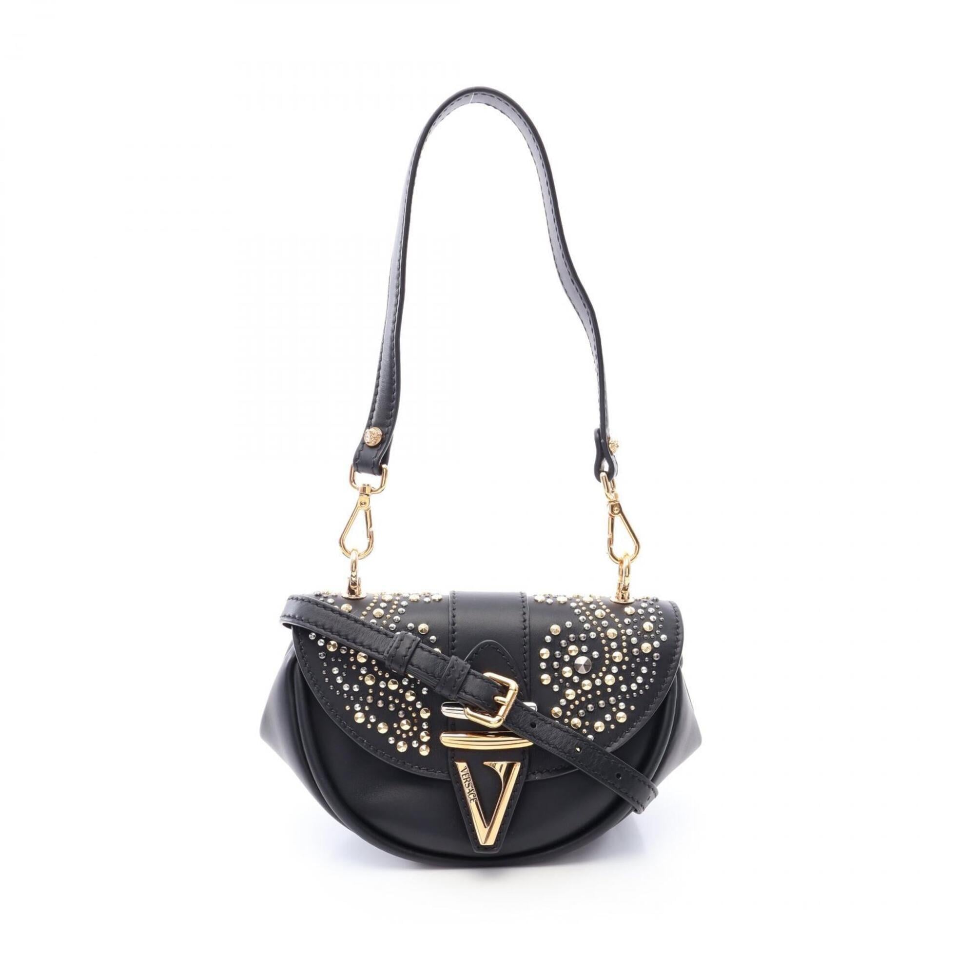 Versace Black Leather Handbag Shoulder Bag (Pre-Owned)