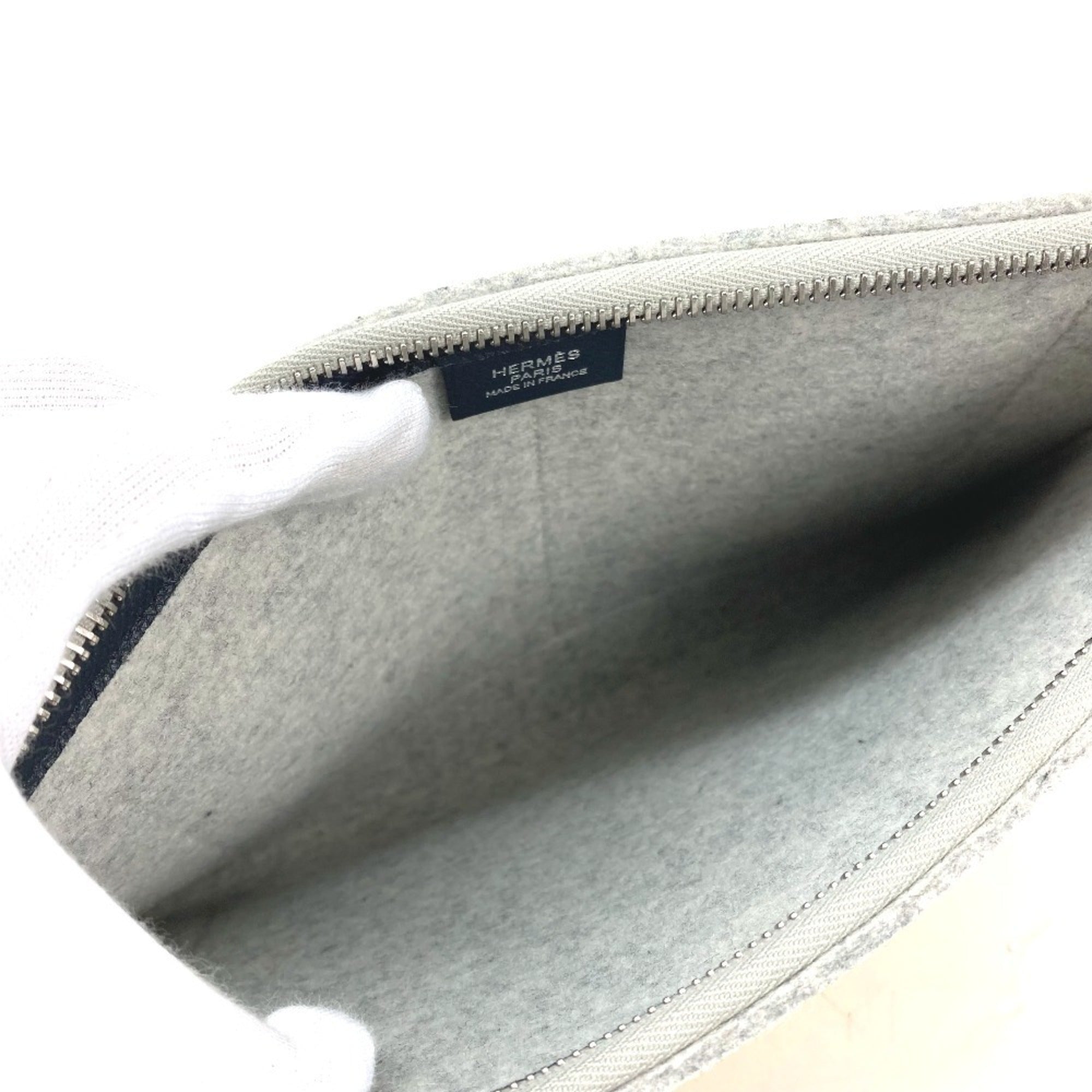 Hermes Gray Yellow Felt Epsom Leather Clutch Bag Pouch (Pre-Owned)