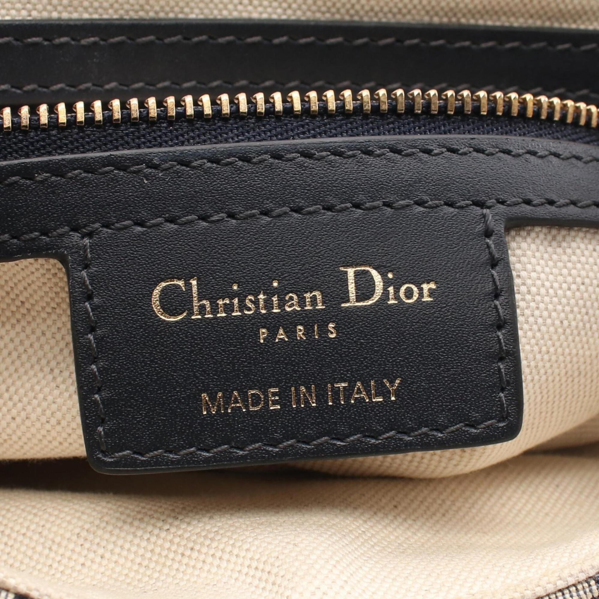 Christian Dior Beige Navy Canvas Leather Handbag Saddle Bag (Pre-Owned)