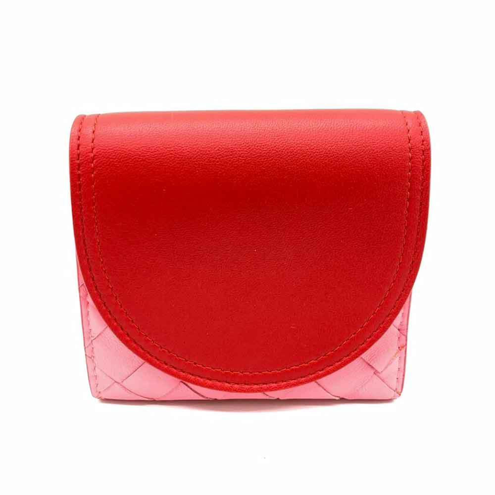 Bottega Veneta Pink Red Color Leather Wallet (Bi-Fold) (Pre-Owned)