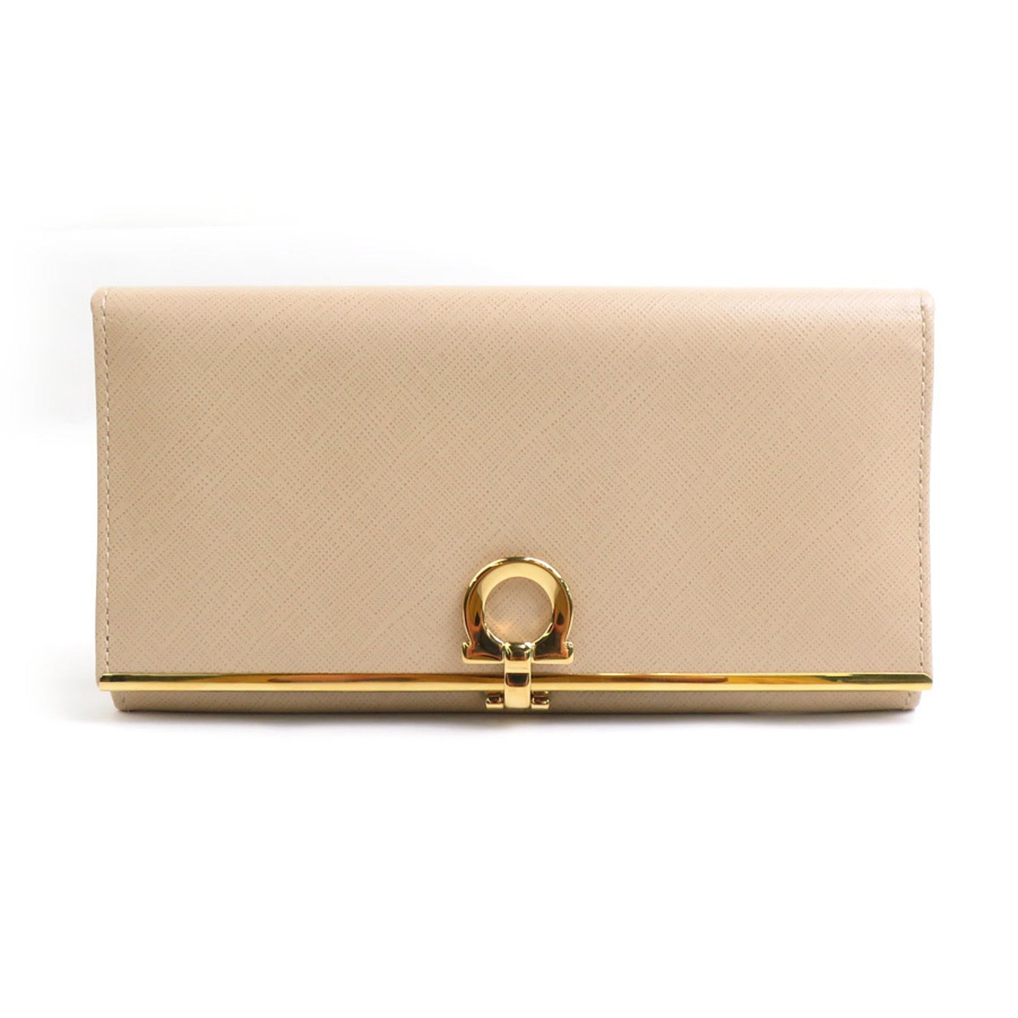 Salvatore Ferragamo Beige Leather Long Wallet (Bi-Fold) (Pre-Owned)