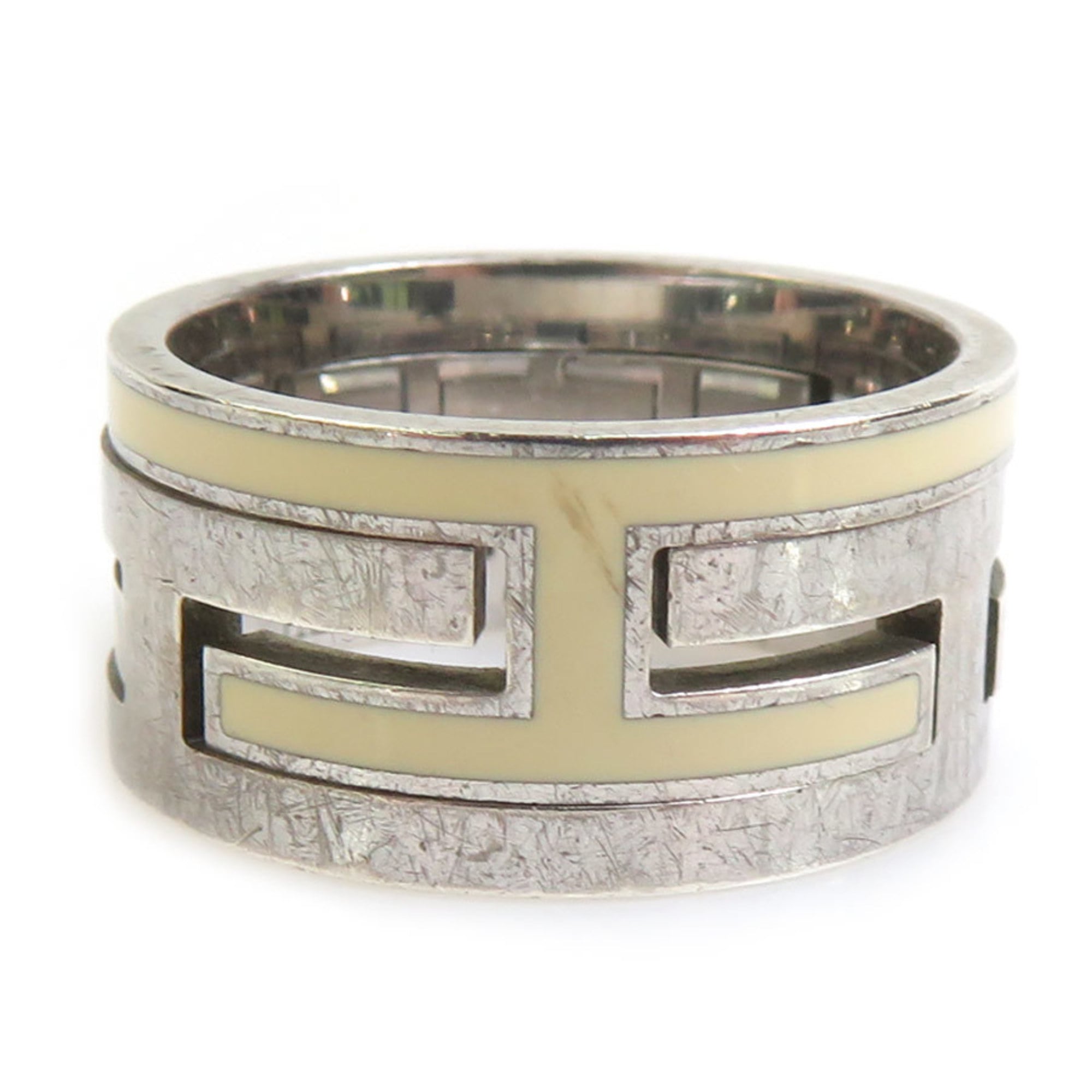 Hermes Silver Off-White Enamel Silver 925 Band Ring (Pre-Owned)