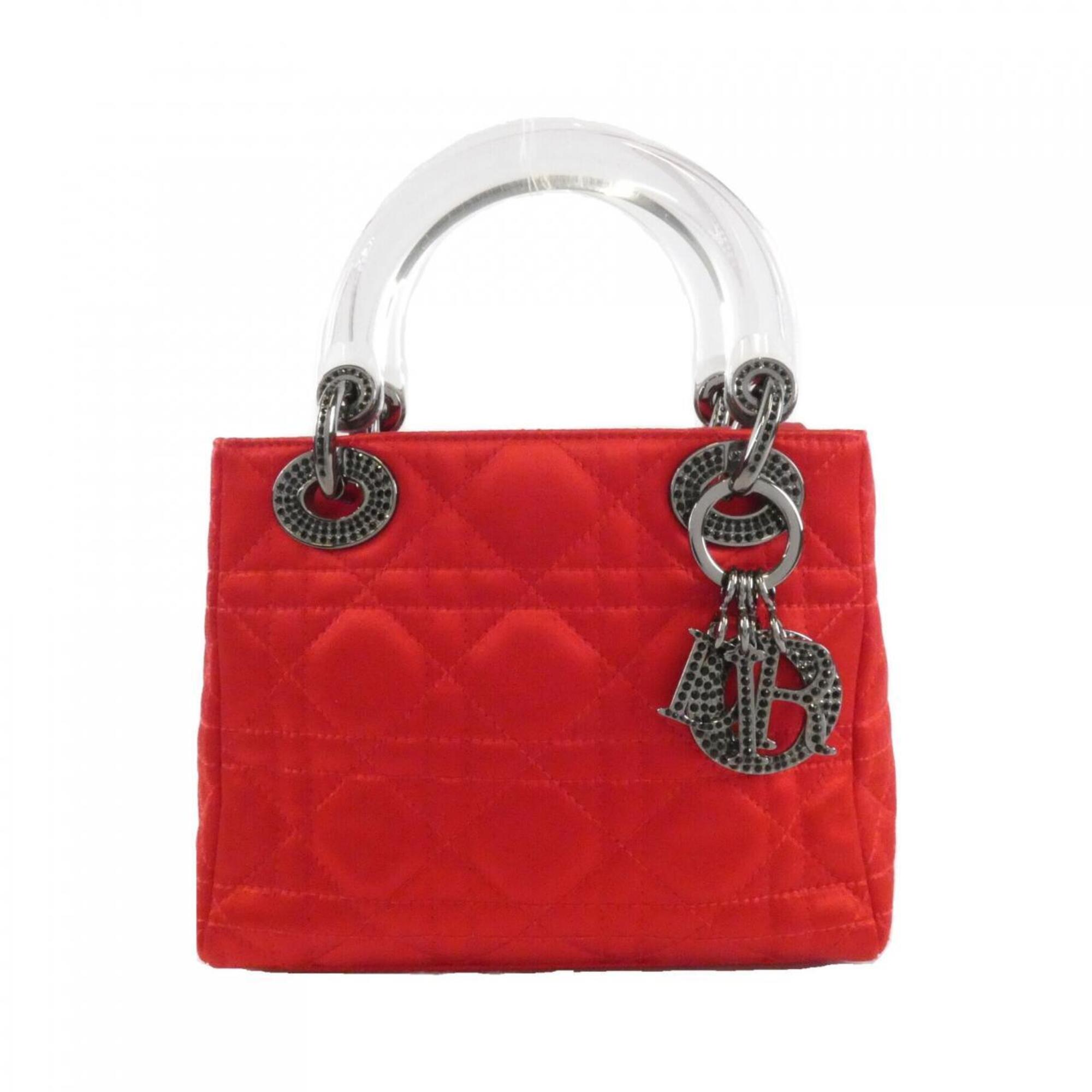 Christian Dior Clear Red Color Satin Handbag (Pre-Owned)