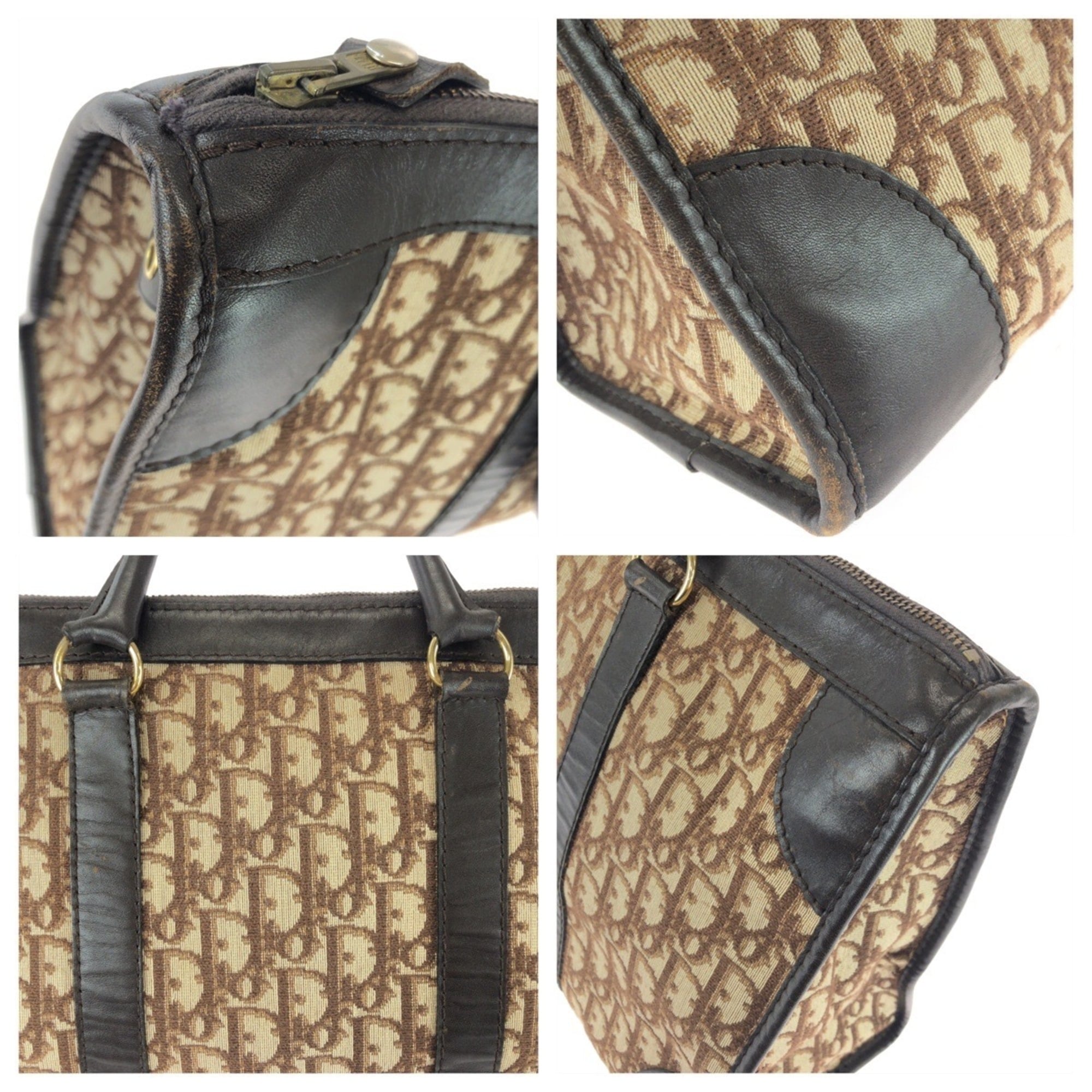 Christian Dior Brown Canvas Leather Boston Bag Handbag (Pre-Owned)
