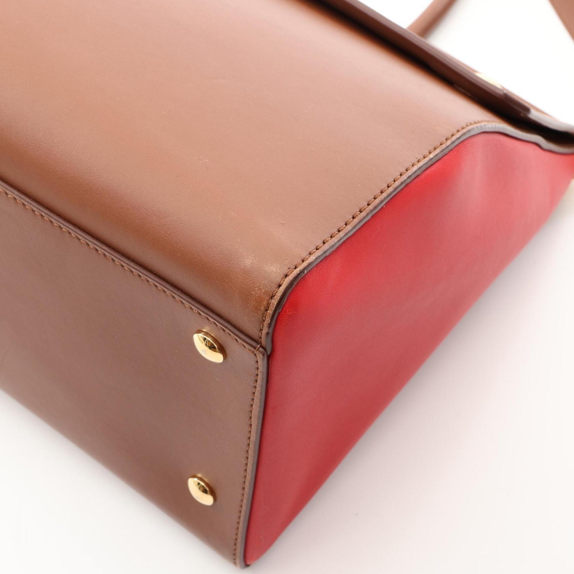 Burberry Brown Red Color Leather Handbag Tote Bag (Pre-Owned)