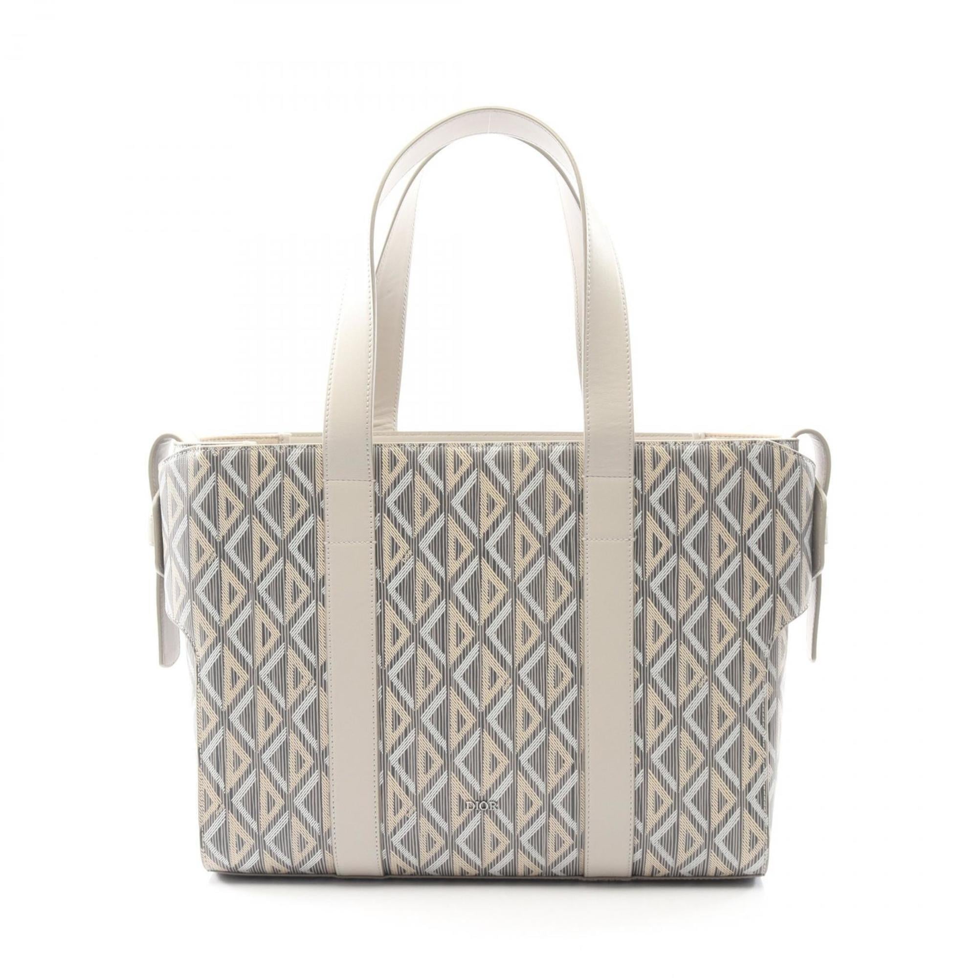 Christian Dior Gray Multi-Color Coated Canvas Leather Tote Bag (Pre-Owned)