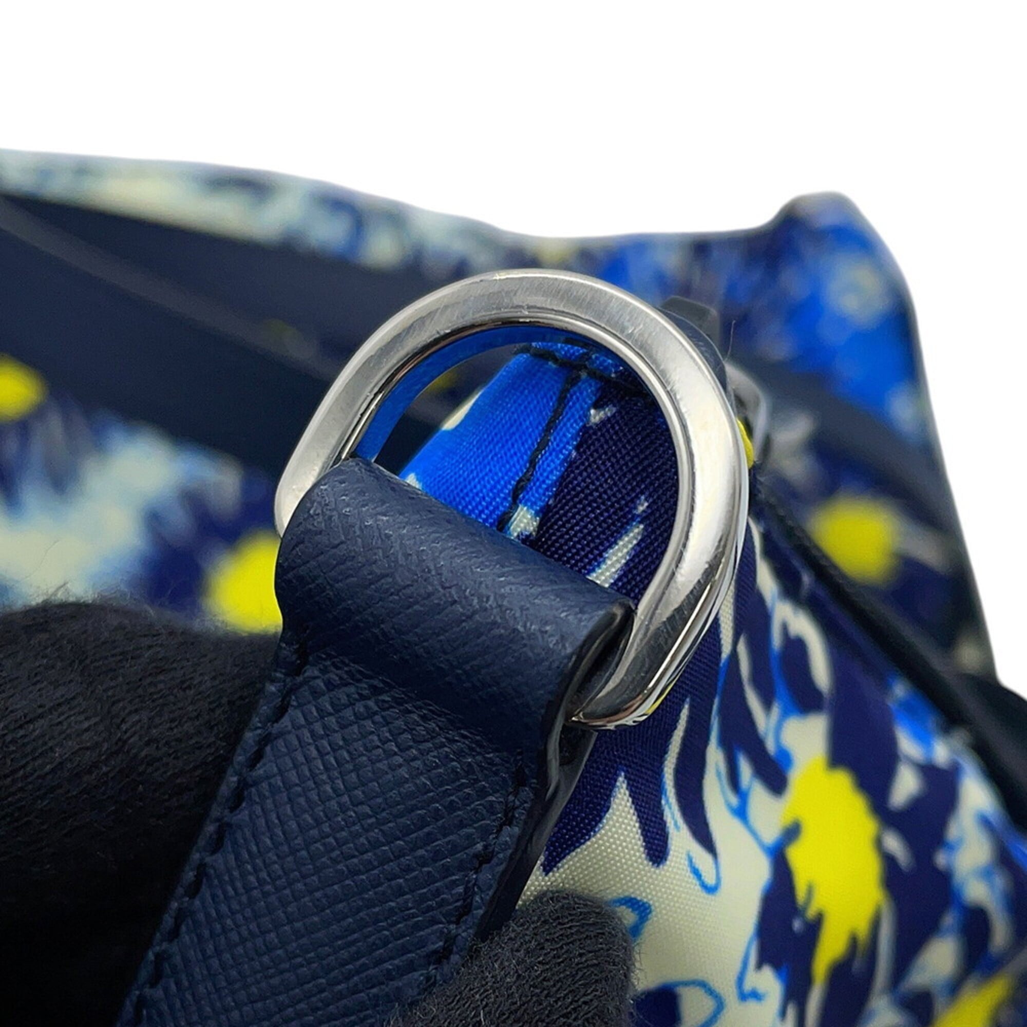 Prada Blue Yellow Nylon Leather Handbag Shoulder Bag Tote Bag (Pre-Owned)