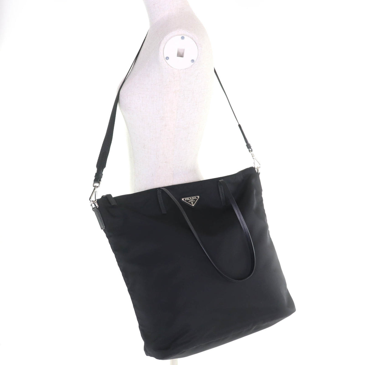 Prada Black Nylon Leather Tote Bag (Pre-Owned)