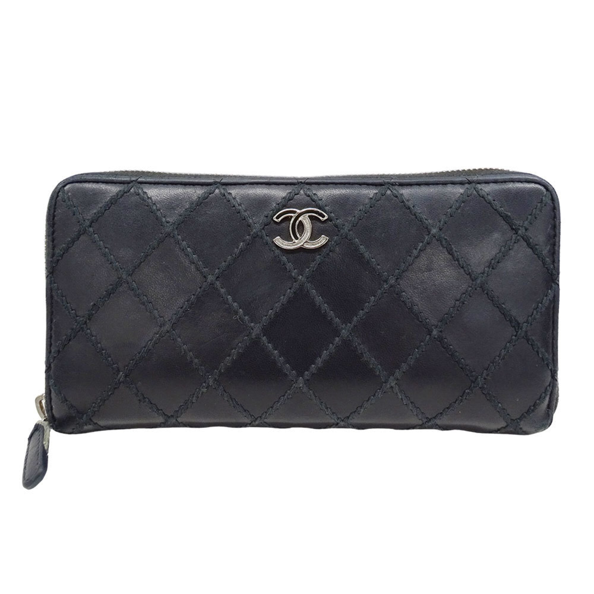 Chanel Black Leather Long Wallet (Bi-Fold) (Pre-Owned)