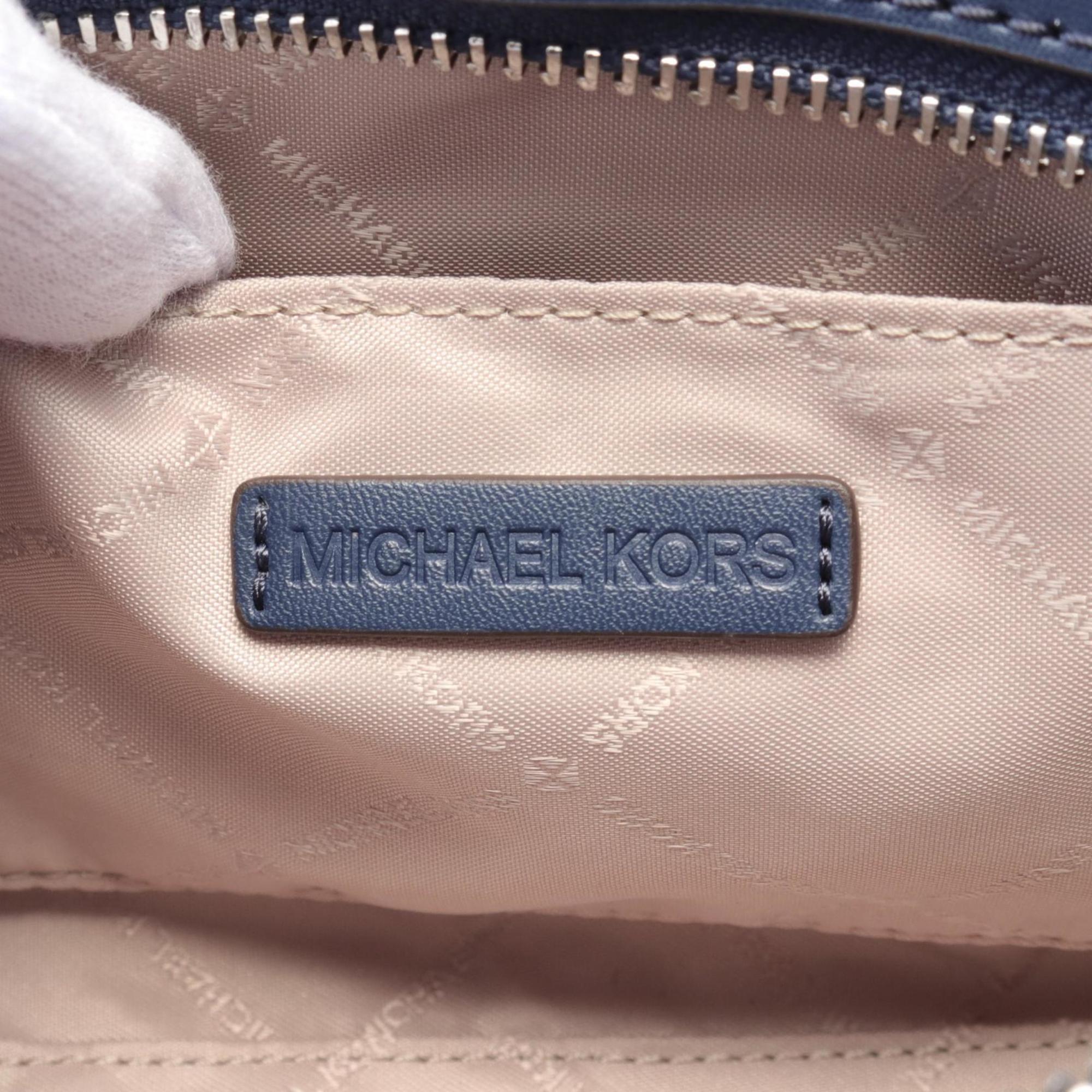 Michael Kors Jet Set Travel Blue Navy Coated Canvas Leather Shoulder Bag Weekend Bag