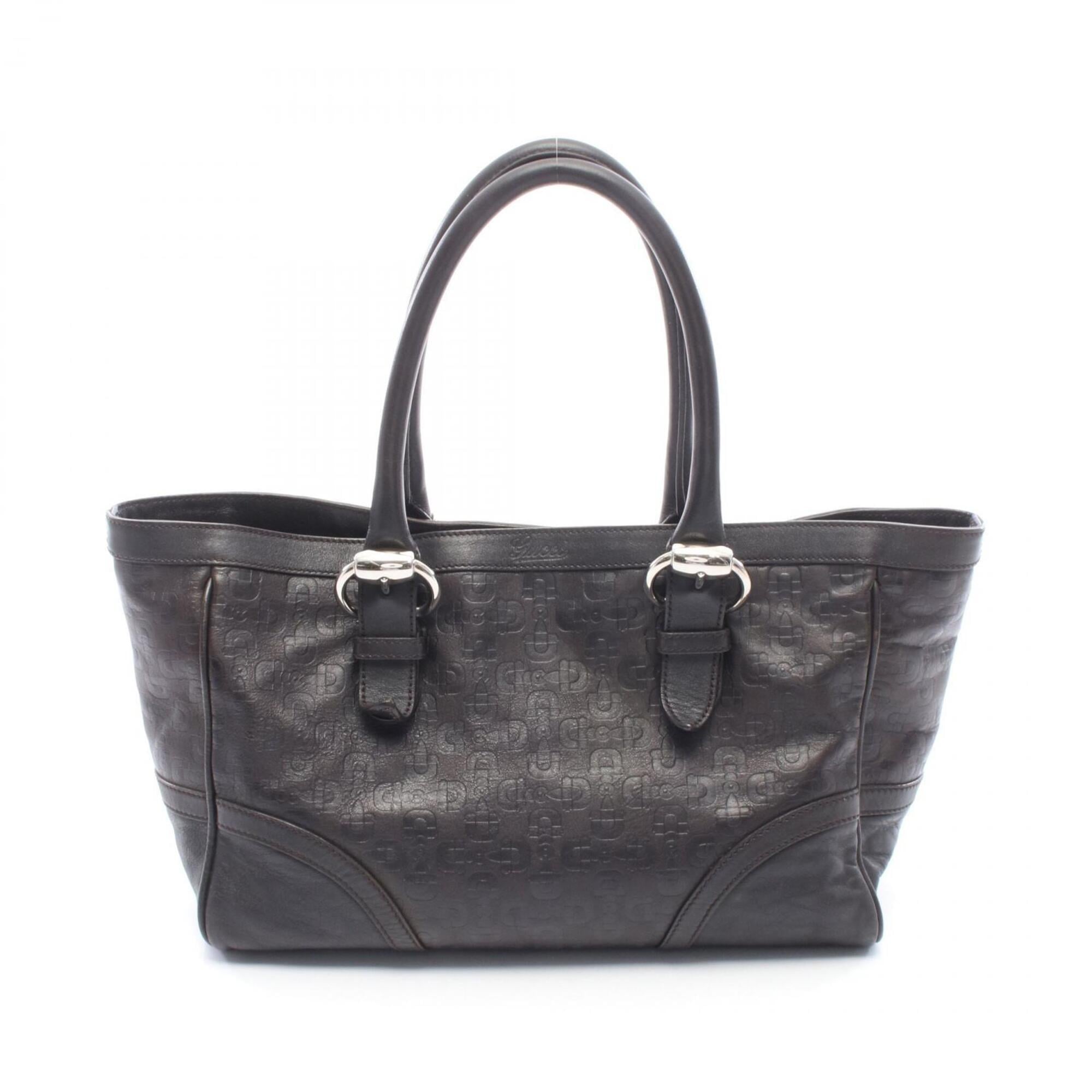 Gucci Brown Leather Handbag Tote Bag (Pre-Owned)