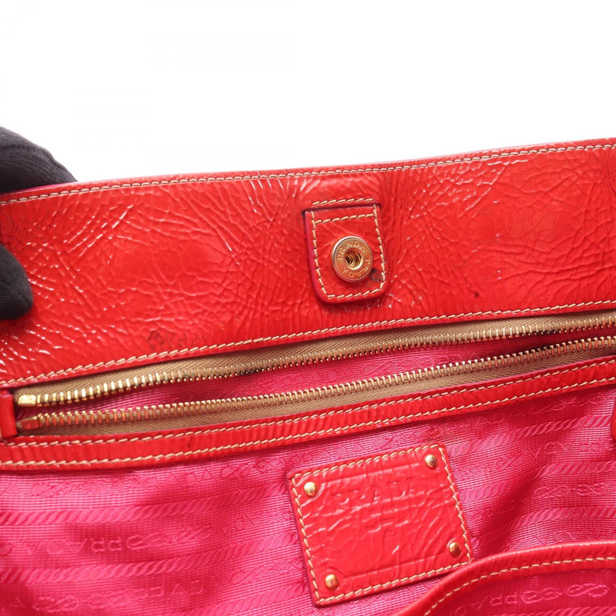 Prada Red Color Patent Leather Handbag Tote Bag (Pre-Owned)