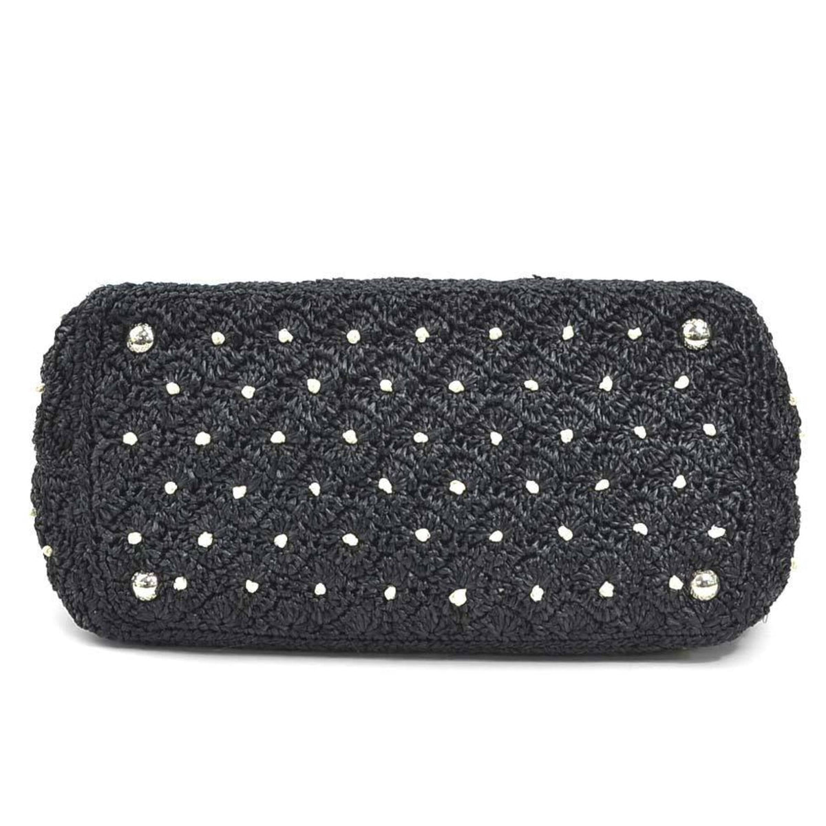Prada Black Off-White Raffia Handbag Shoulder Bag (Pre-Owned)