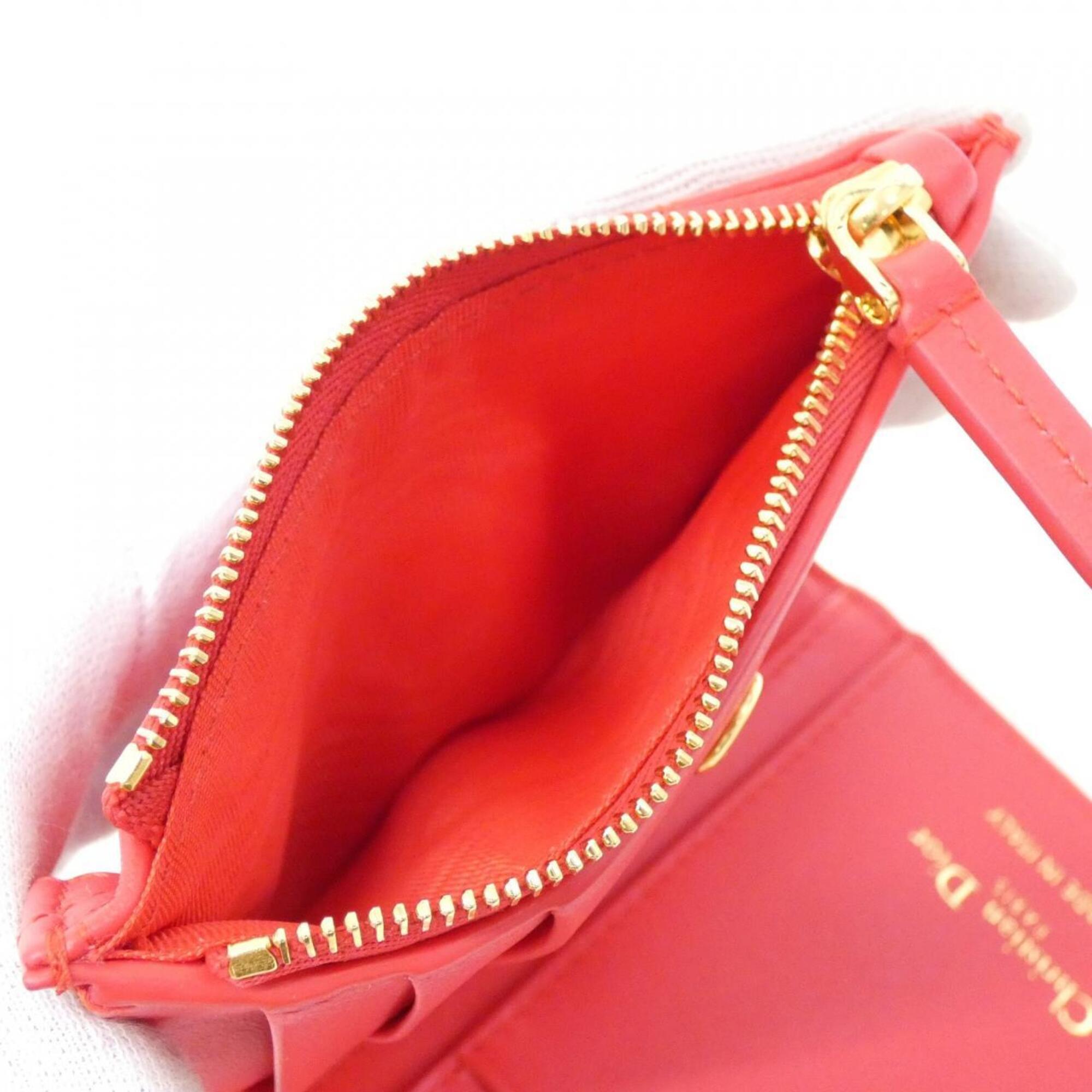 Christian Dior Red Color Leather Wallet (Bi-Fold) (Pre-Owned)