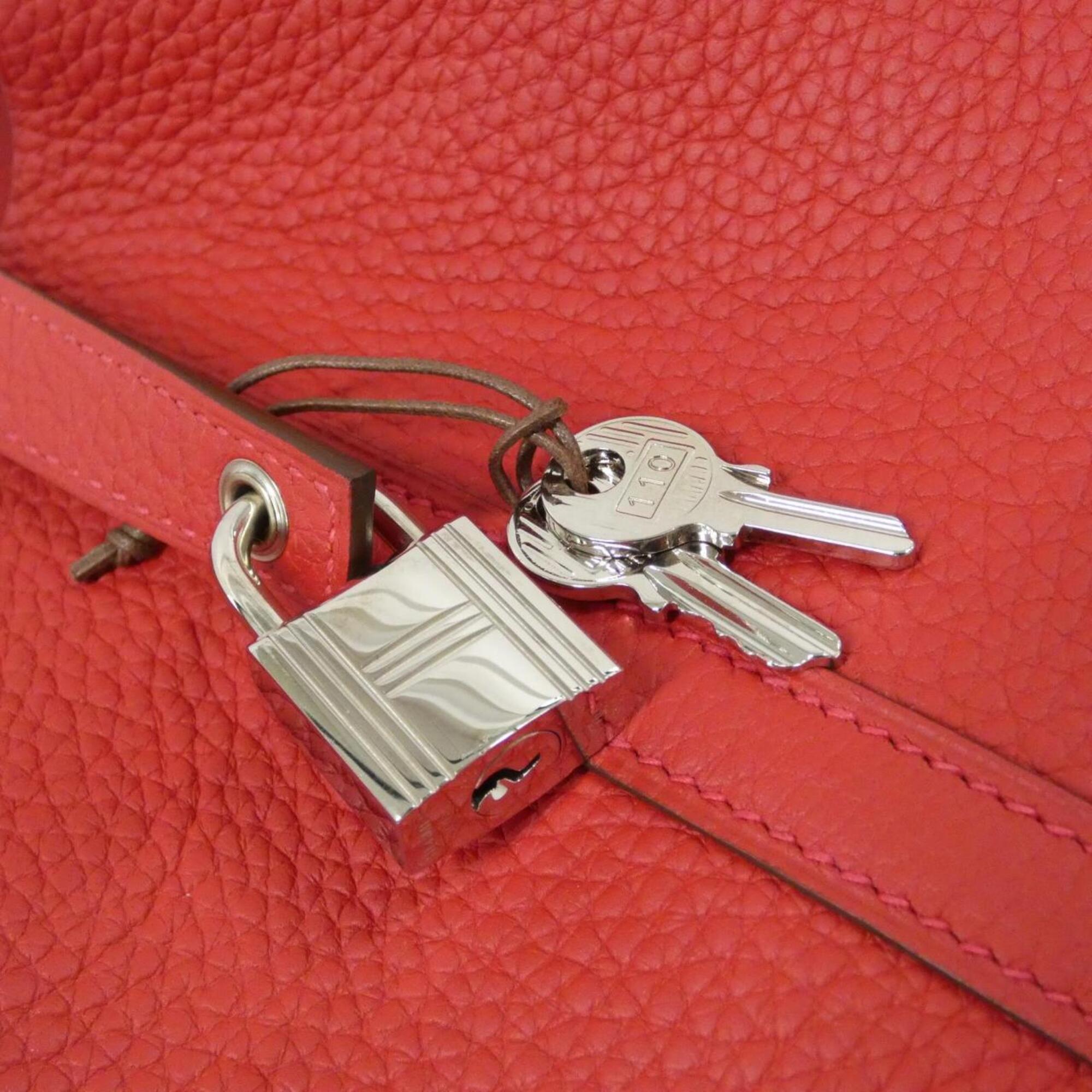 Hermes Red Color Taurillon Clemence Leather Handbag (Pre-Owned)