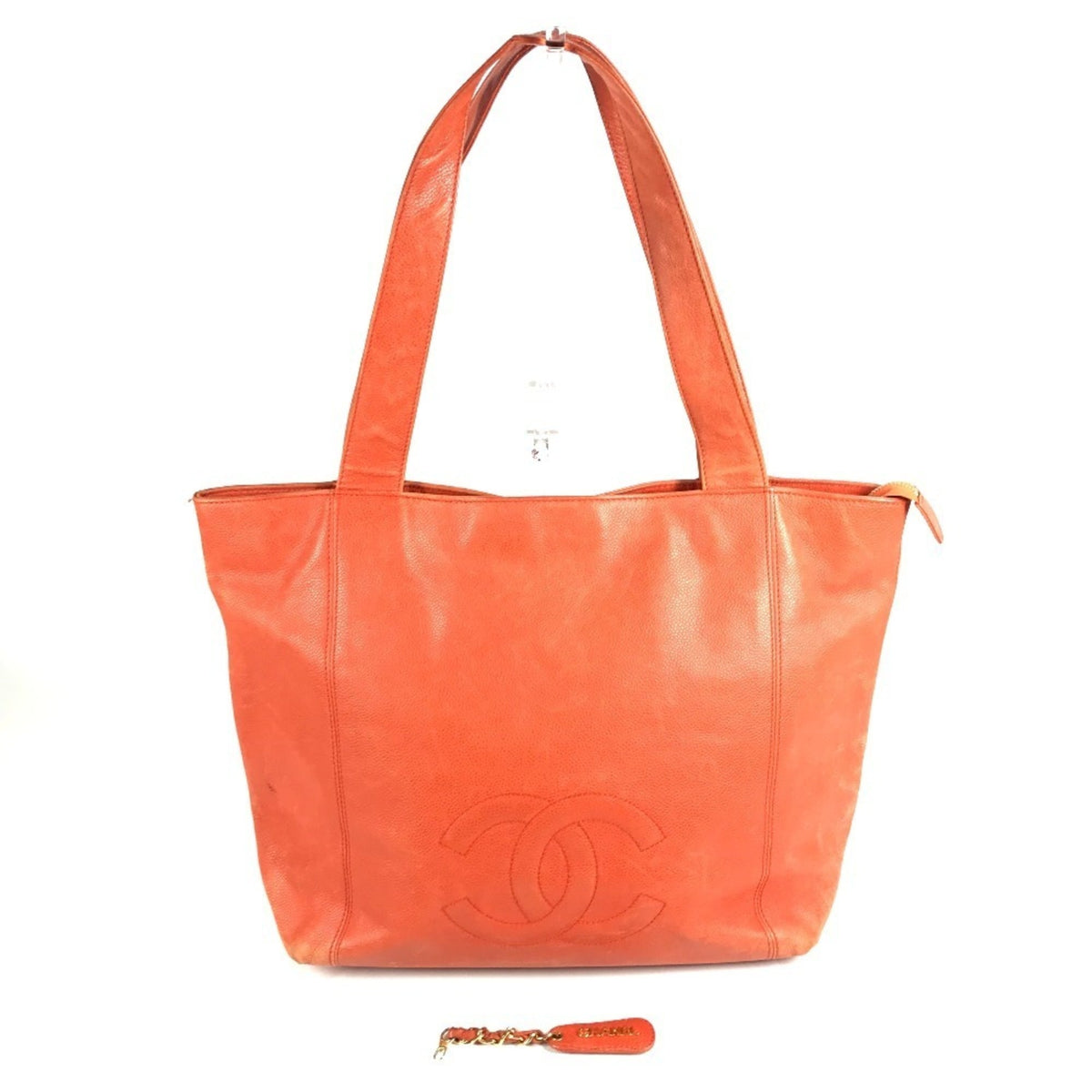 Chanel Orange Grained Calfskin Shoulder Bag Tote Bag (Pre-Owned)