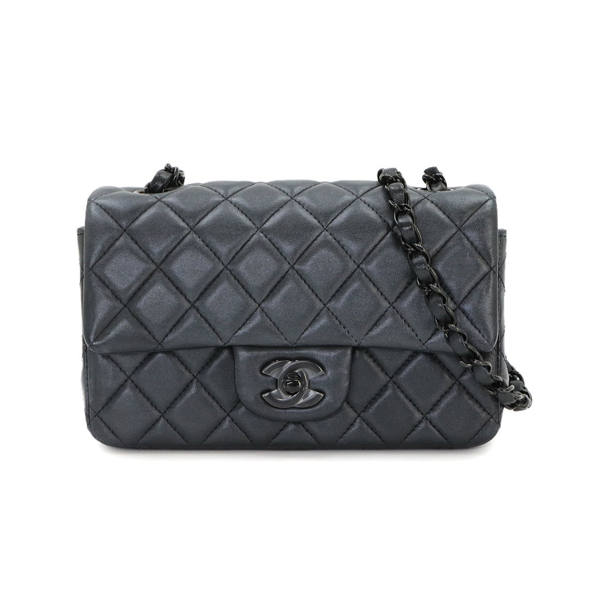 Chanel Black Gray Leather Handbag Shoulder Bag (Pre-Owned)