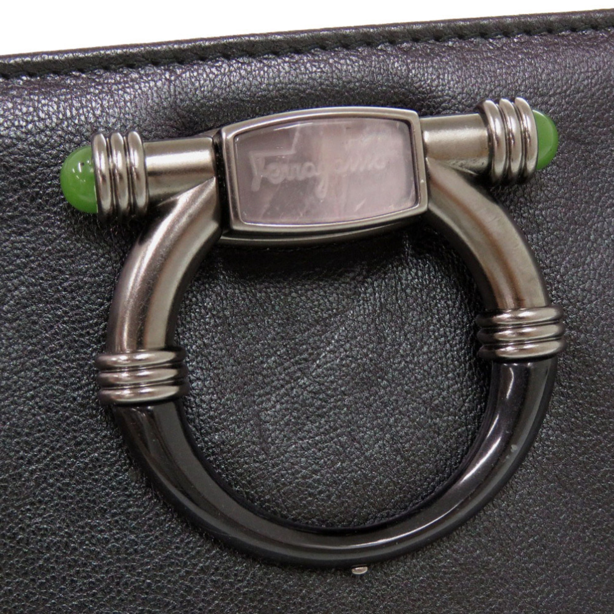 Salvatore Ferragamo Metallic Gray Leather Shoulder Bag (Pre-Owned)