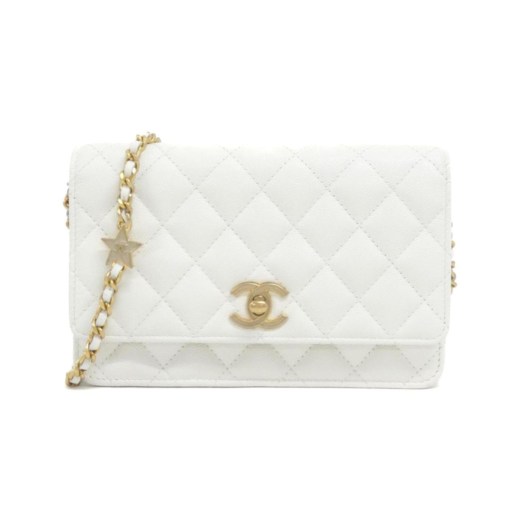 Chanel White Grained Calfskin Chain/Shoulder Wallet (Pre-Owned)