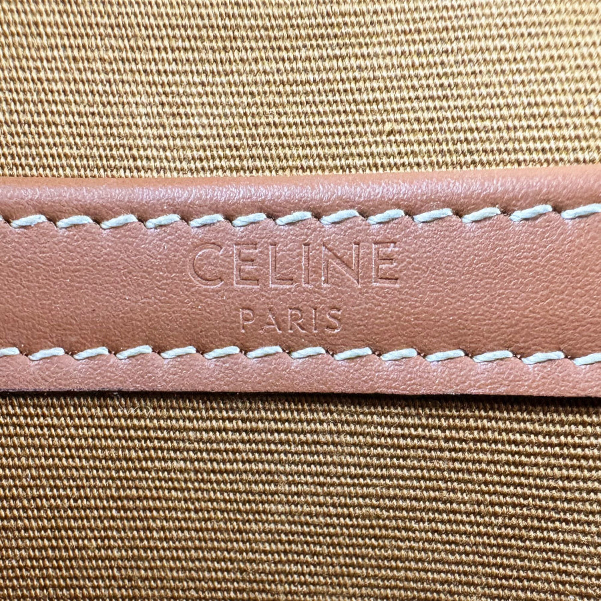 Celine Brown Ivory Coated Canvas Leather Shoulder Bag (Pre-Owned)