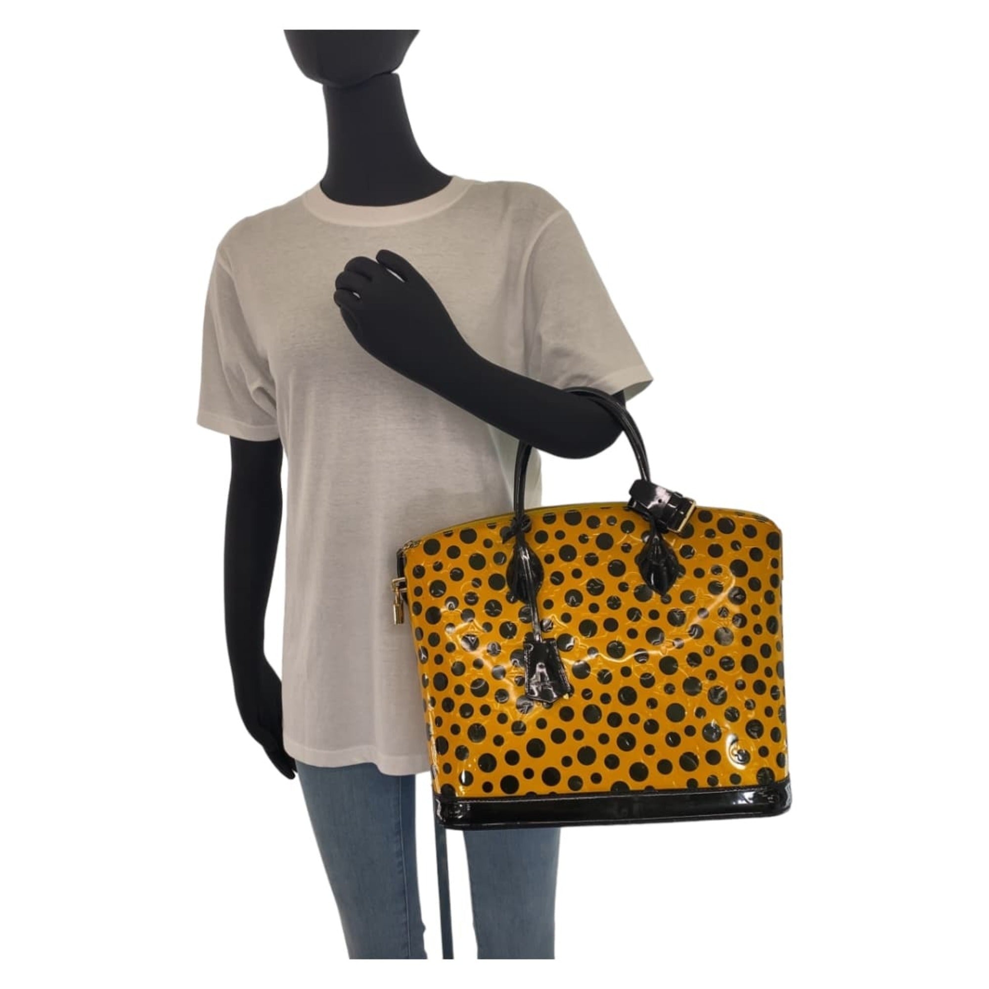 Louis Vuitton Black Yellow Patent Leather Handbag Tote Bag (Pre-Owned)