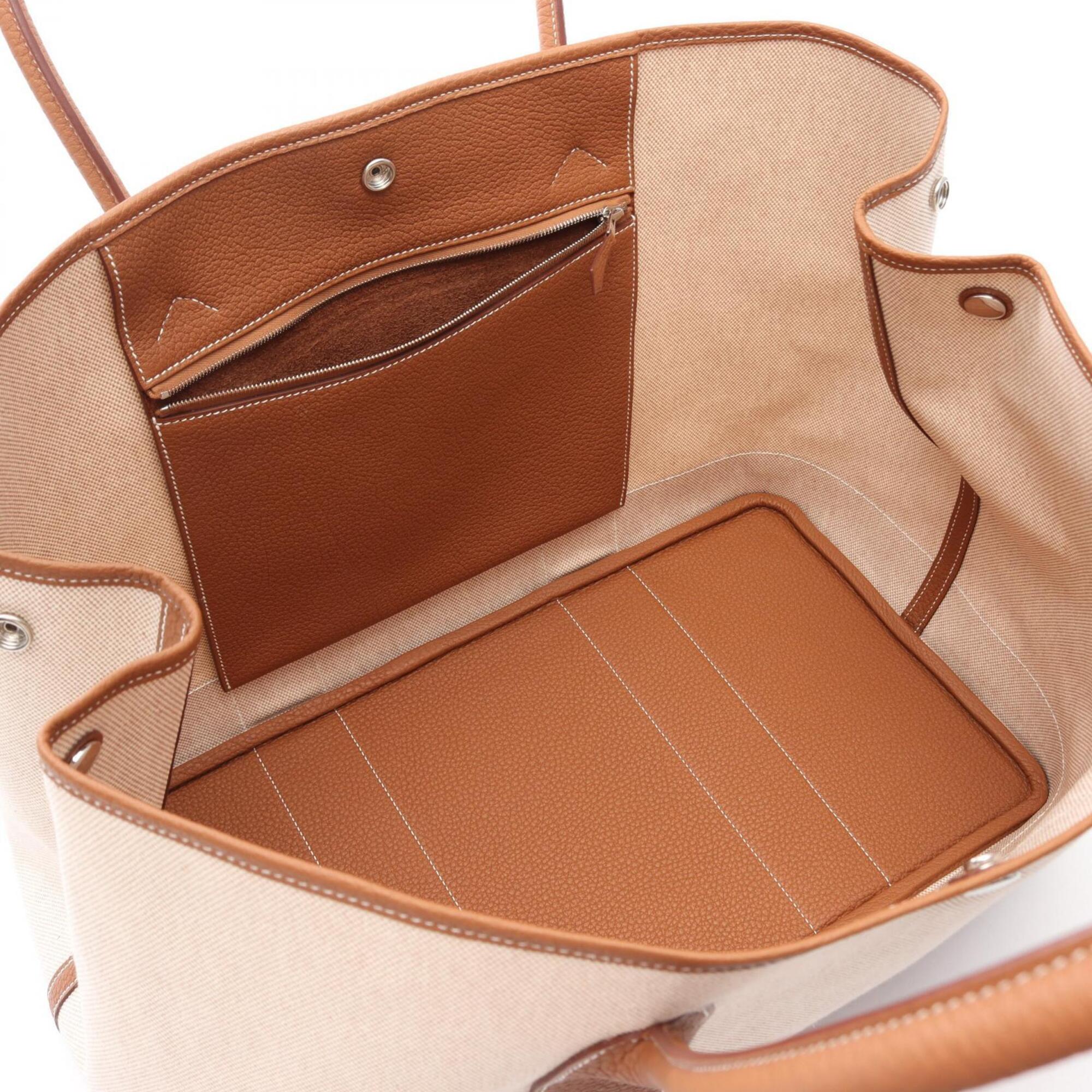 Hermes Brown Ecru Gold Ivory Toile H Canvas Leather Negonda Leather Handbag Tote Bag (Pre-Owned)