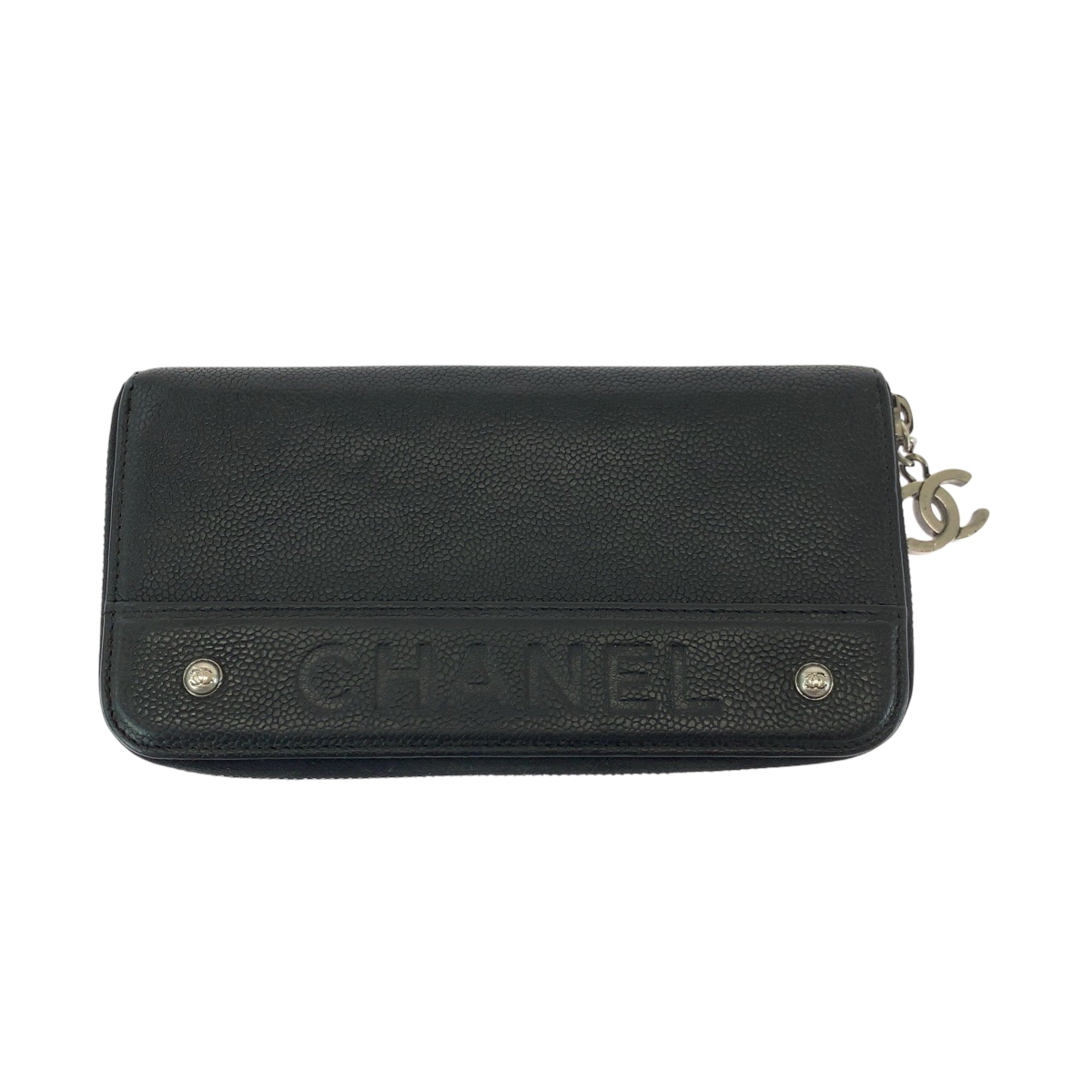 Chanel Black Grained Calfskin Long Wallet (Bi-Fold) (Pre-Owned)