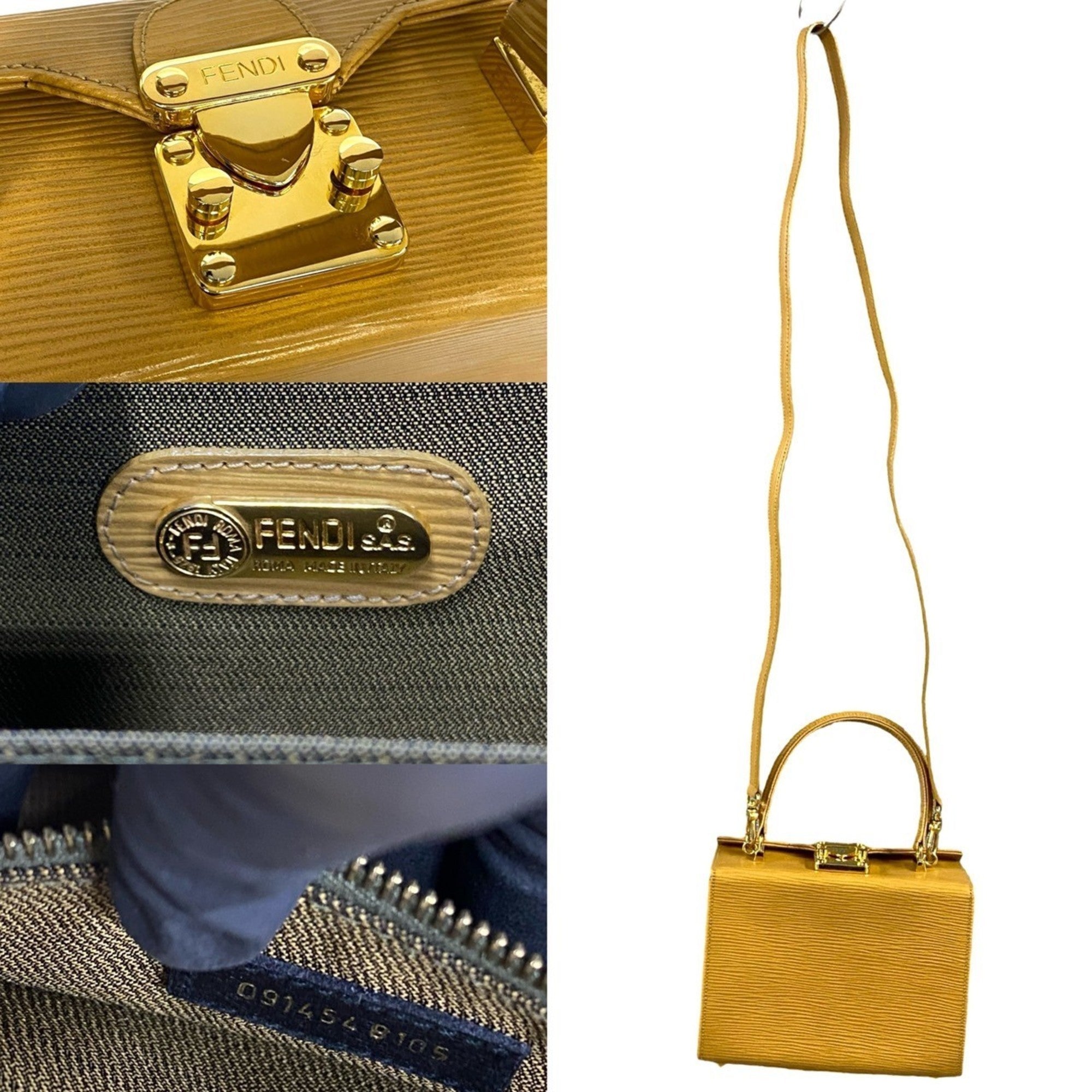 Fendi Beige Leather Handbag Pochette Shoulder Bag (Pre-Owned)