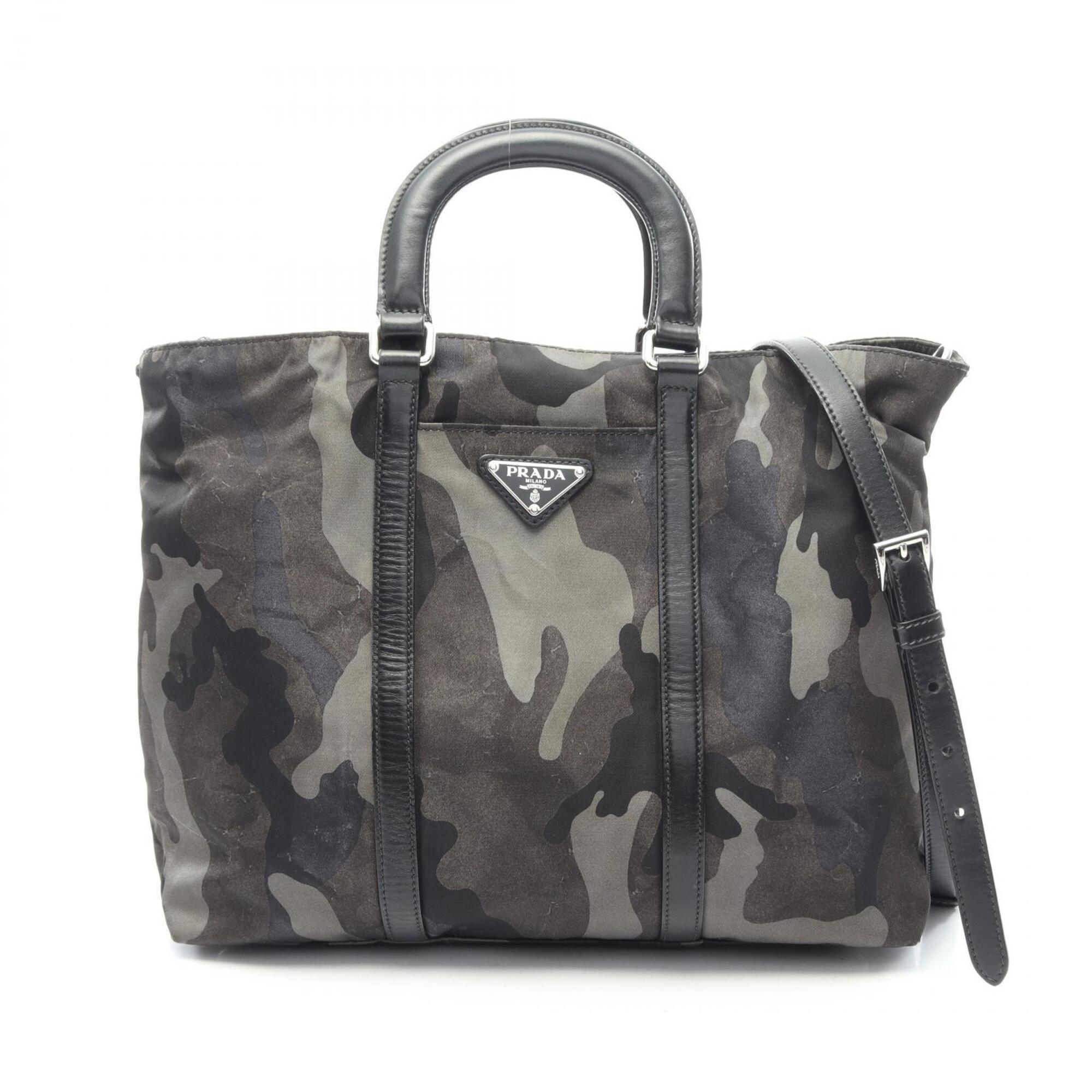 Prada Khaki Multi-Color Nylon Leather Handbag (Pre-Owned)