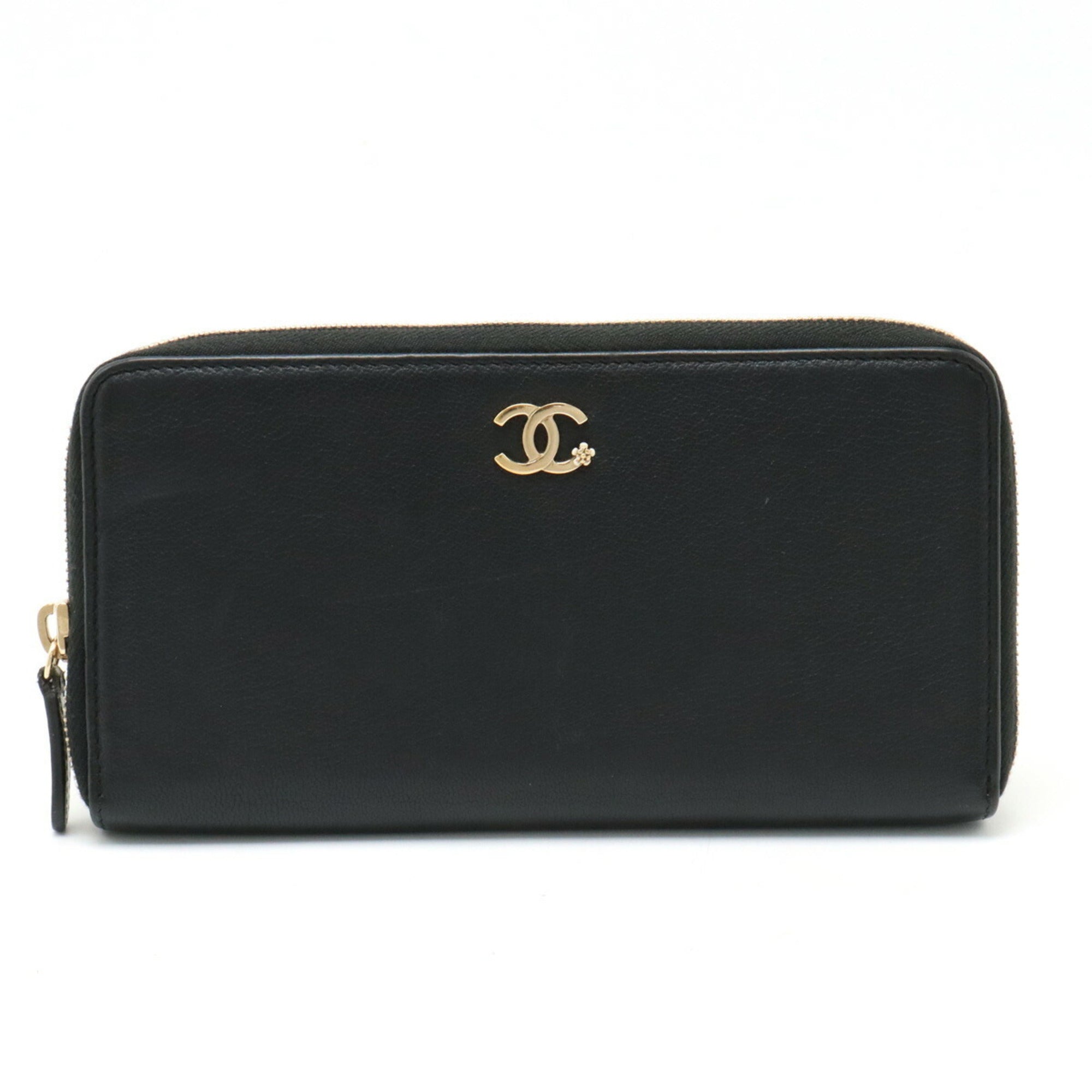 Chanel Black Leather Long Wallet (Bi-Fold) (Pre-Owned)