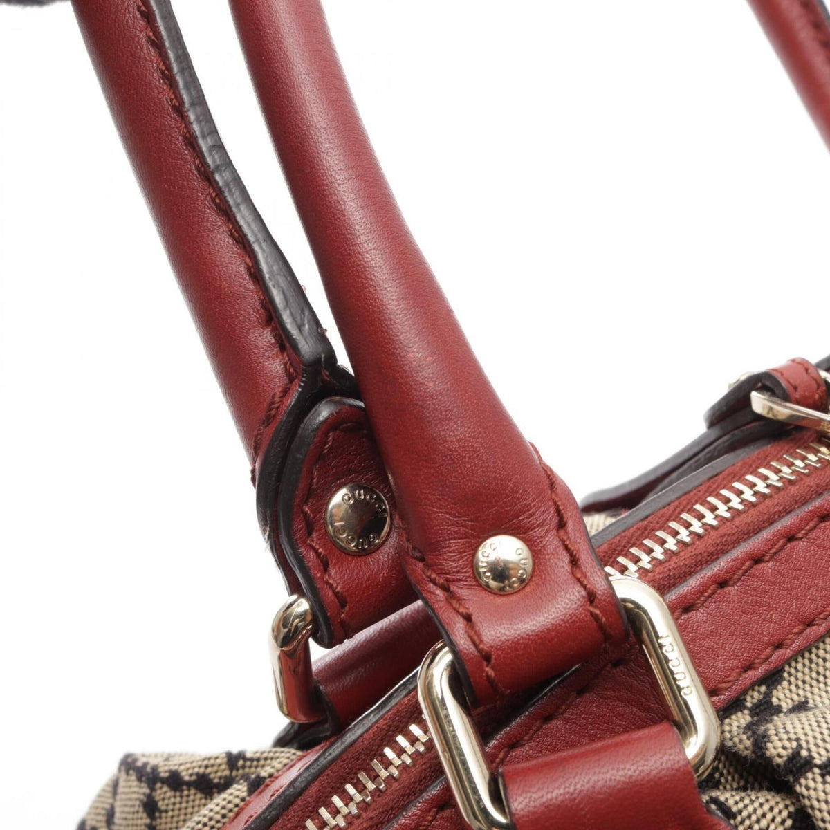 Gucci Beige Black Red Color Canvas Leather Handbag (Pre-Owned)