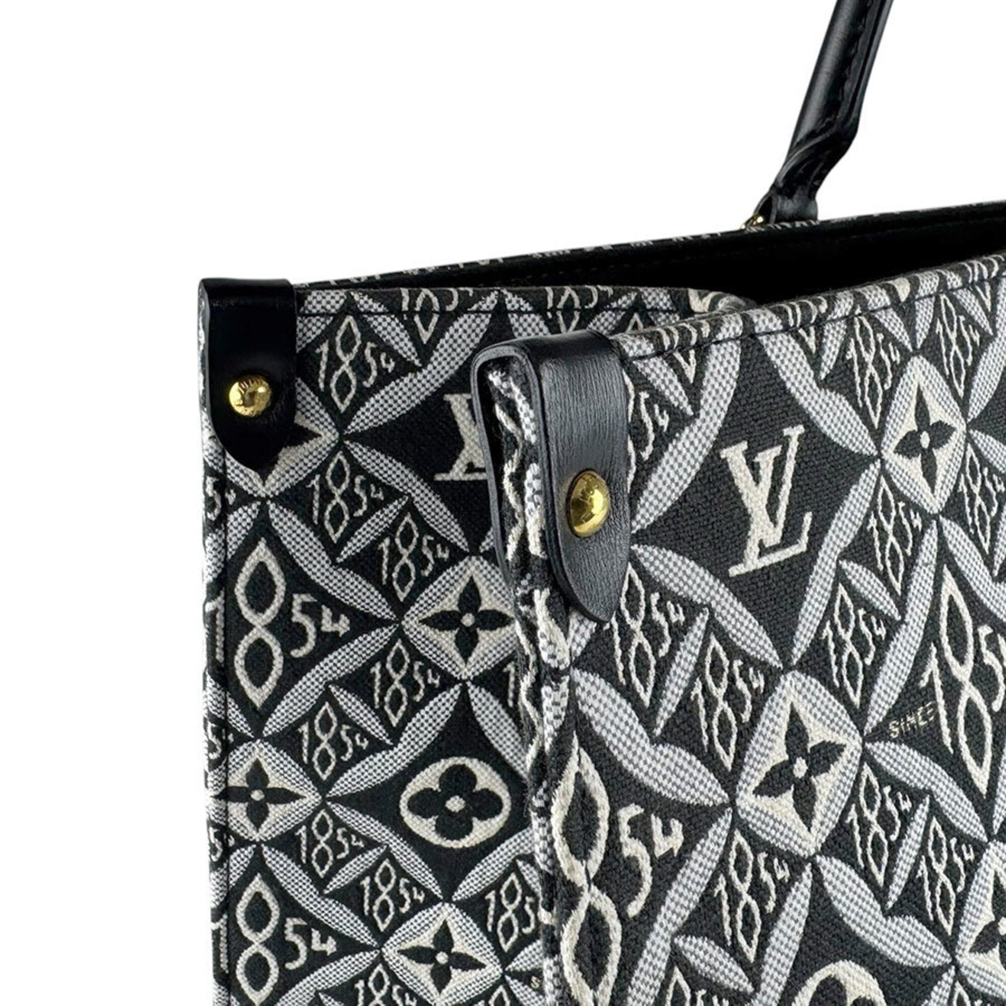 Louis Vuitton Black Gray White Canvas Leather Handbag Shoulder Bag (Pre-Owned)