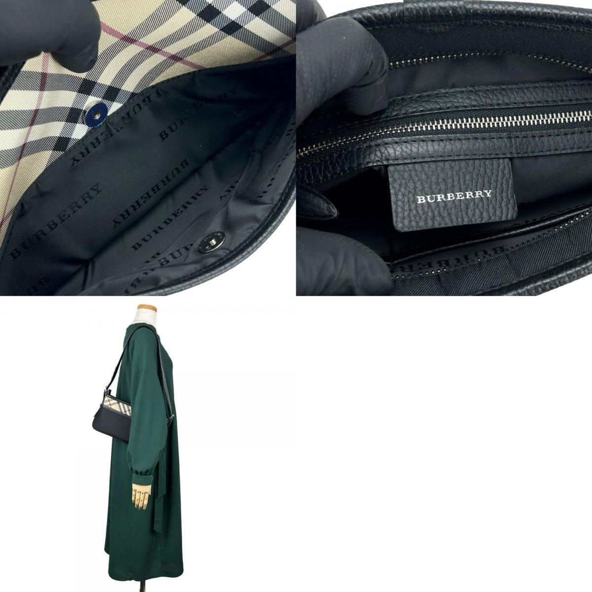 Burberry Beige Black Canvas Leather Shoulder Bag (Pre-Owned)
