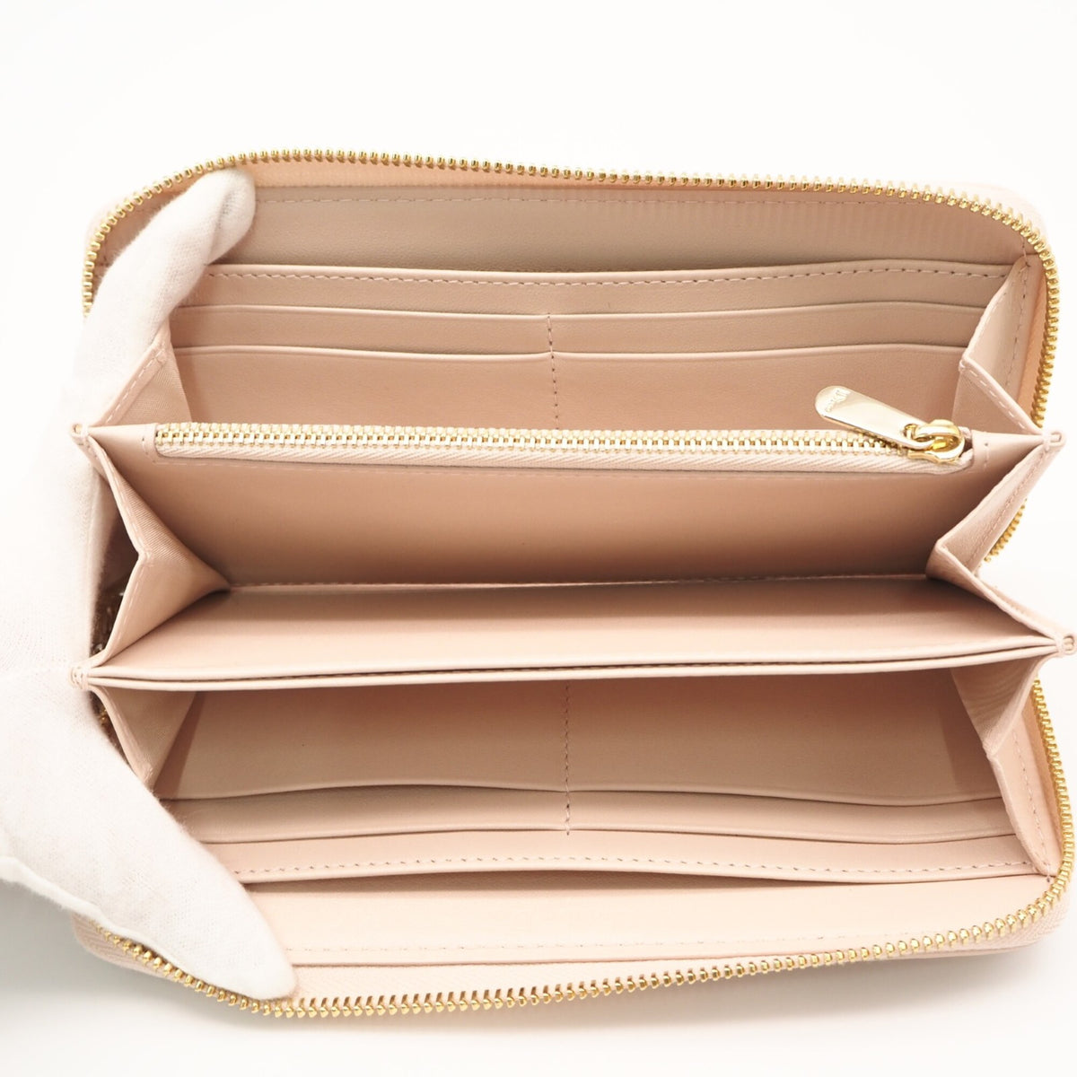 Christian Dior Lady Dior Pink Beige Leather Long Wallet (Bi-Fold) (Pre-Owned)