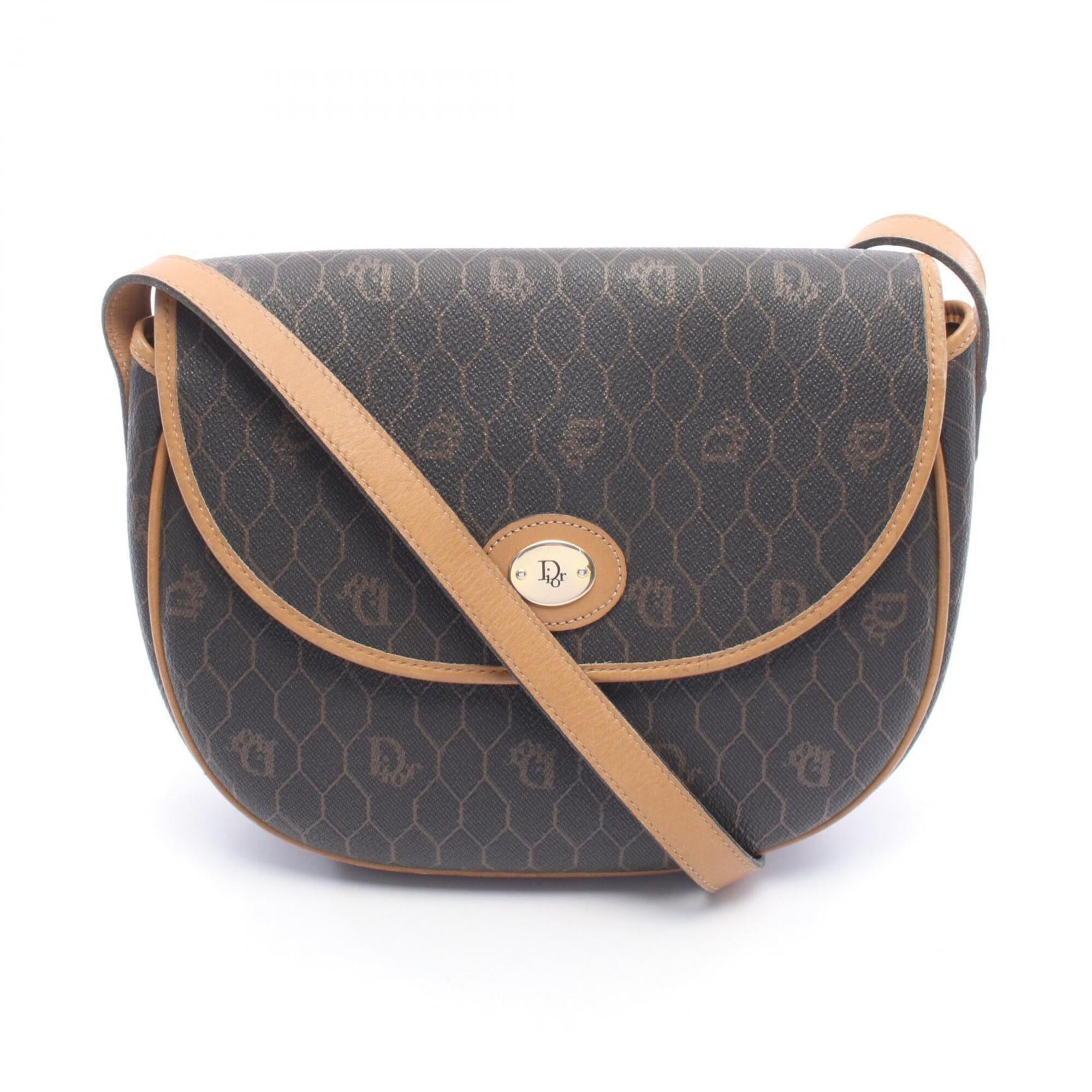 Christian Dior Black Brown Coated Canvas Leather Handbag Shoulder Bag (Pre-Owned)