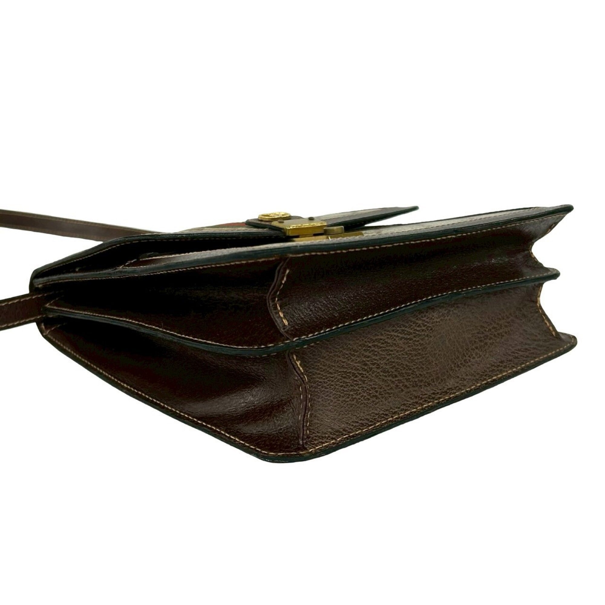 Gucci Brown Green Red Color Leather Pvc Shoulder Bag (Pre-Owned)