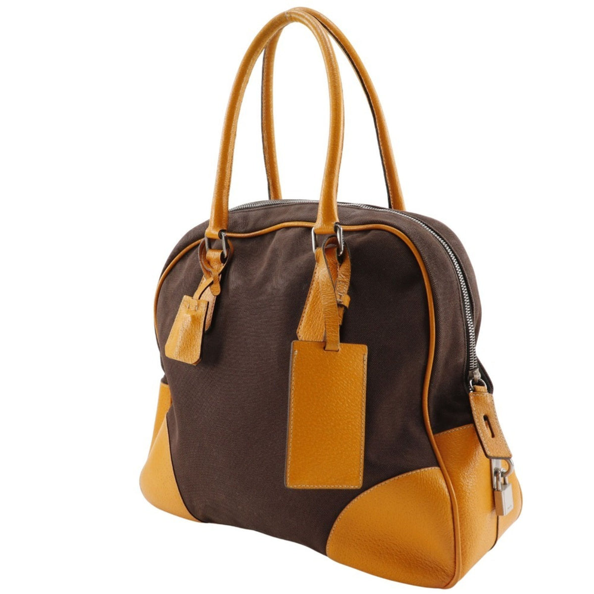 Prada Brown Canvas Boston Bag Tote Bag (Pre-Owned)