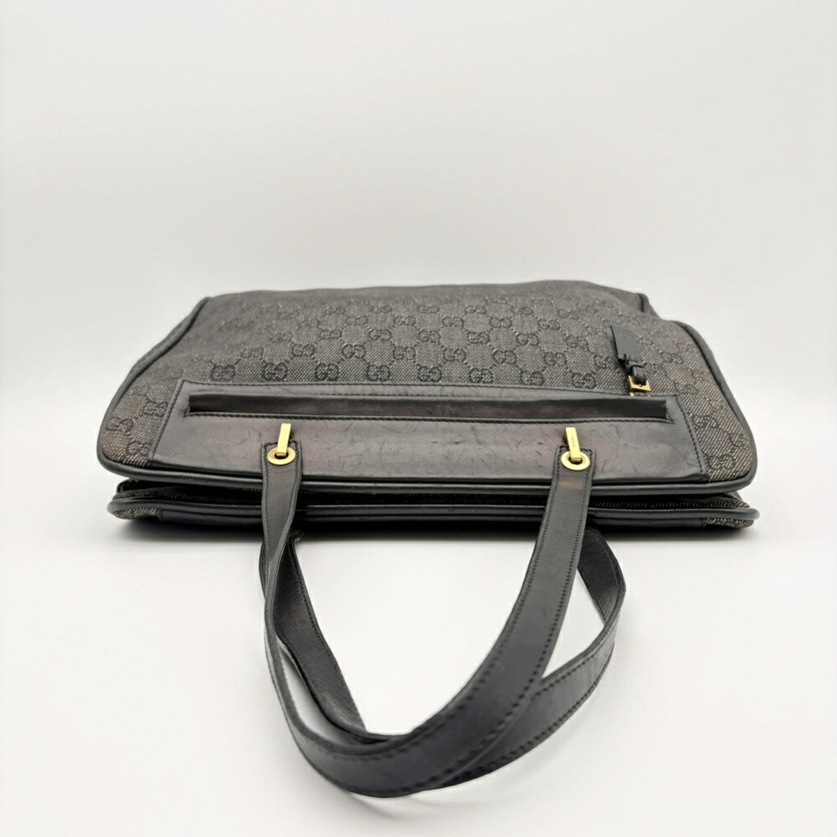 Gucci Black Canvas Leather Tote Bag (Pre-Owned)
