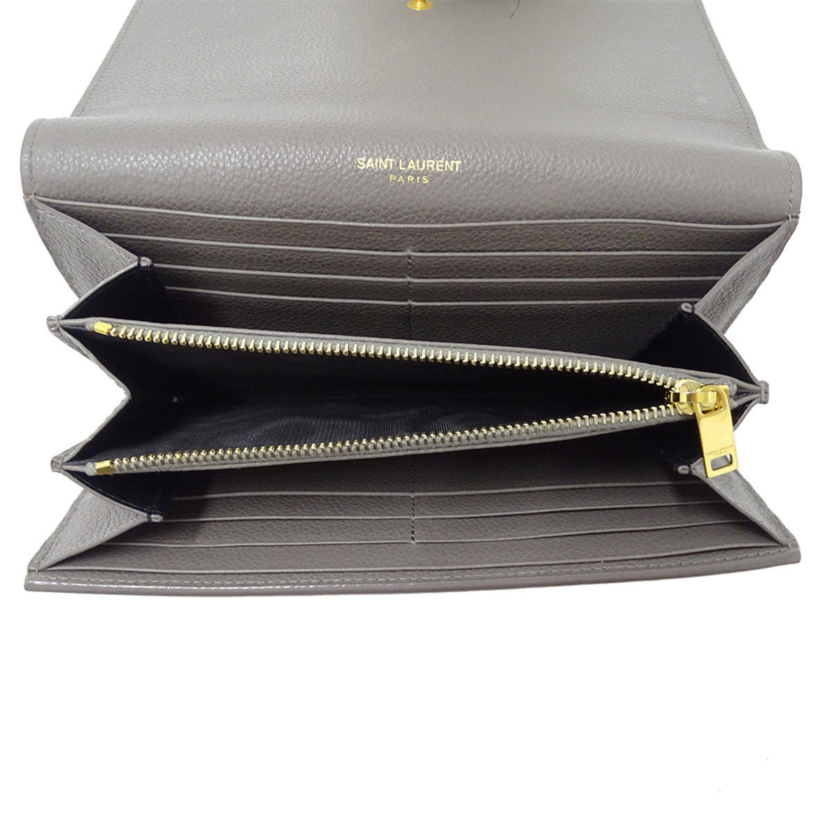 Saint Laurent Gray Leather Long Wallet (Bi-Fold) (Pre-Owned)
