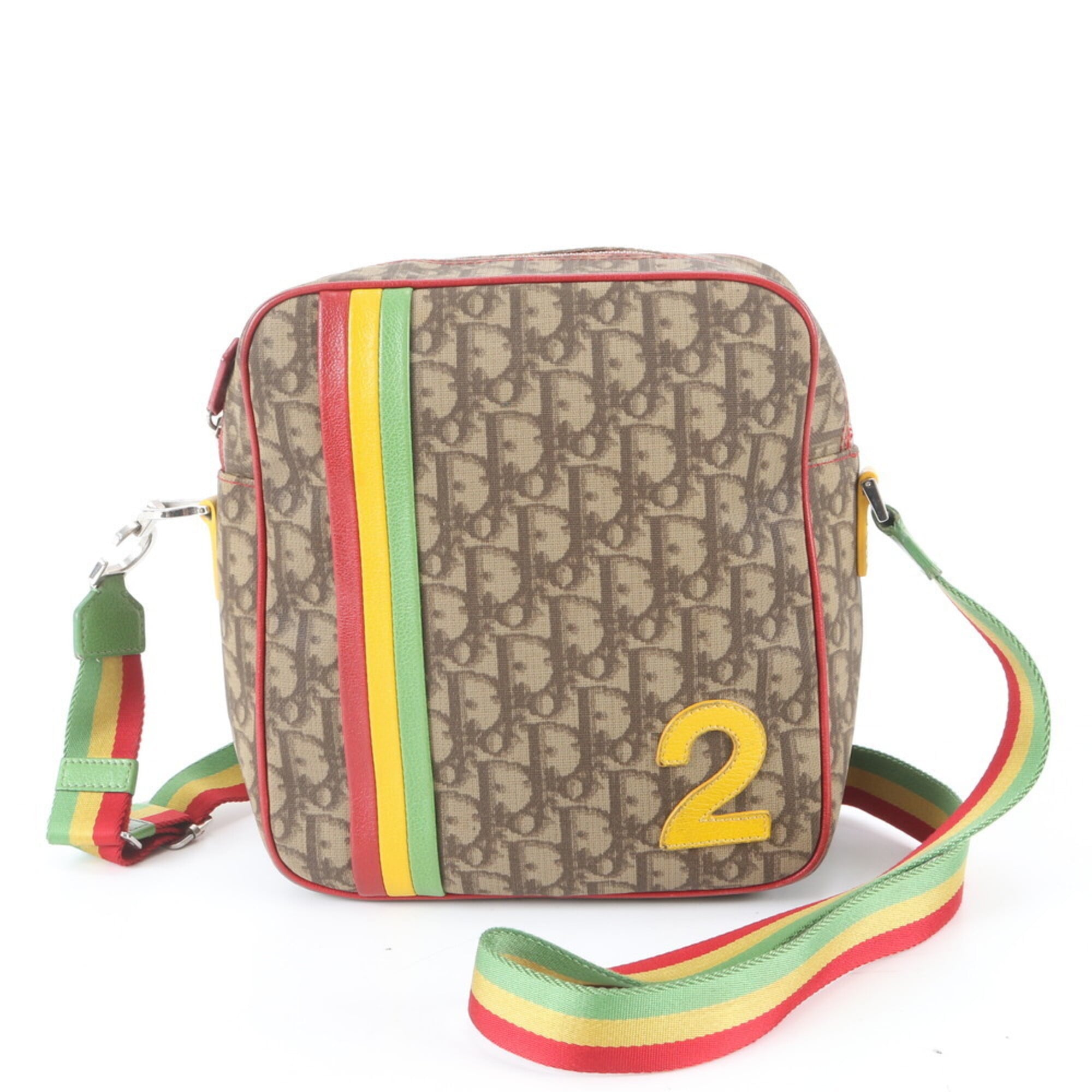 Christian Dior Brown Multi-Color Leather Coated Canvas Shoulder Bag (Pre-Owned)