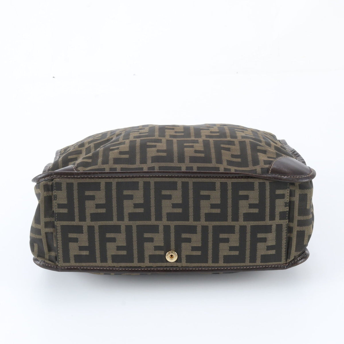 Fendi Brown Leather Canvas Handbag Shoulder Bag Tote Bag (Pre-Owned)