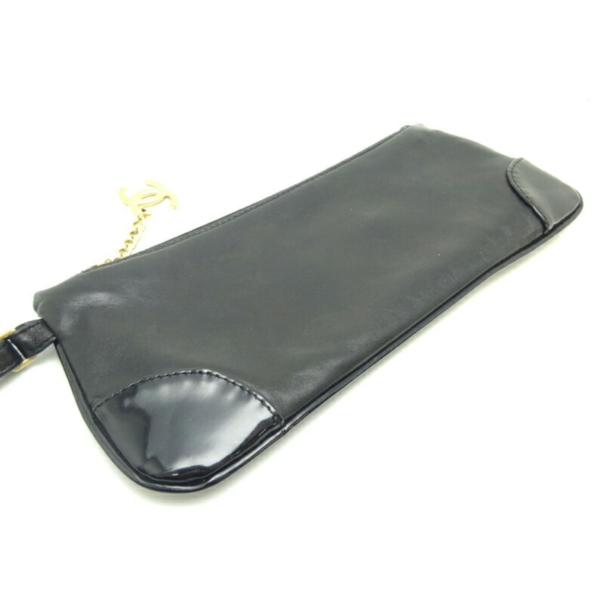 Chanel Camellia Black Leather Handbag Pouch (Pre-Owned)