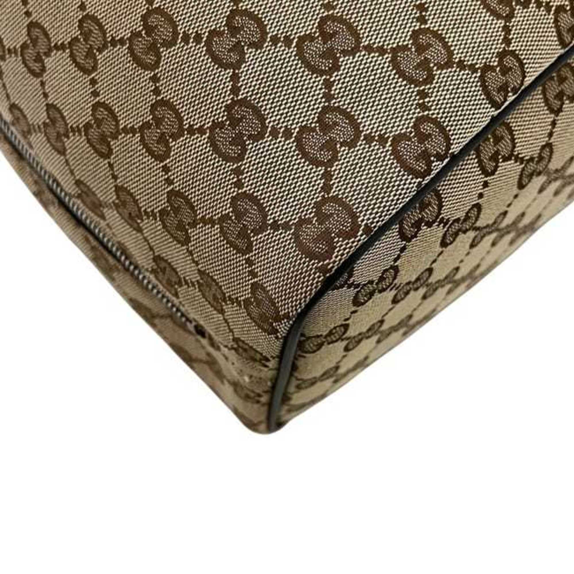 Gucci Beige Brown Brown Gg Gg Canvas Leather Backpack (Pre-Owned)